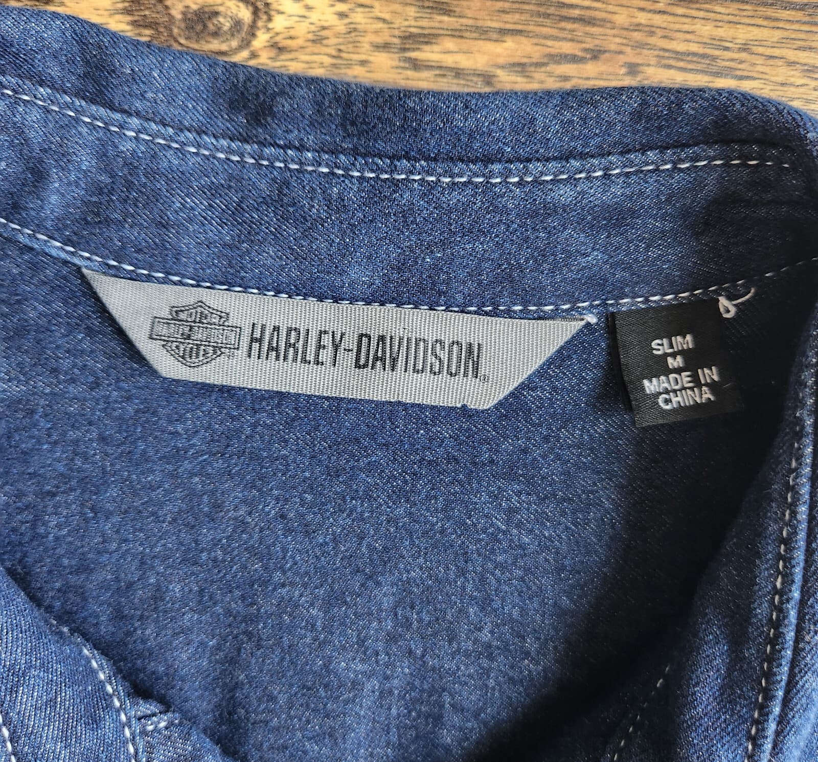 NWoT Harley-Davidson Blue Denim Metal Button Shirt Slim Fit Long Sleeve Men's M - Thumbnail 7