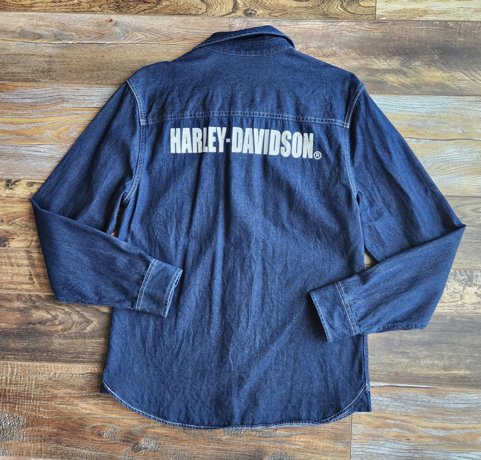 NWoT Harley-Davidson Blue Denim Metal Button Shirt Slim Fit Long Sleeve Men's M - Thumbnail 3