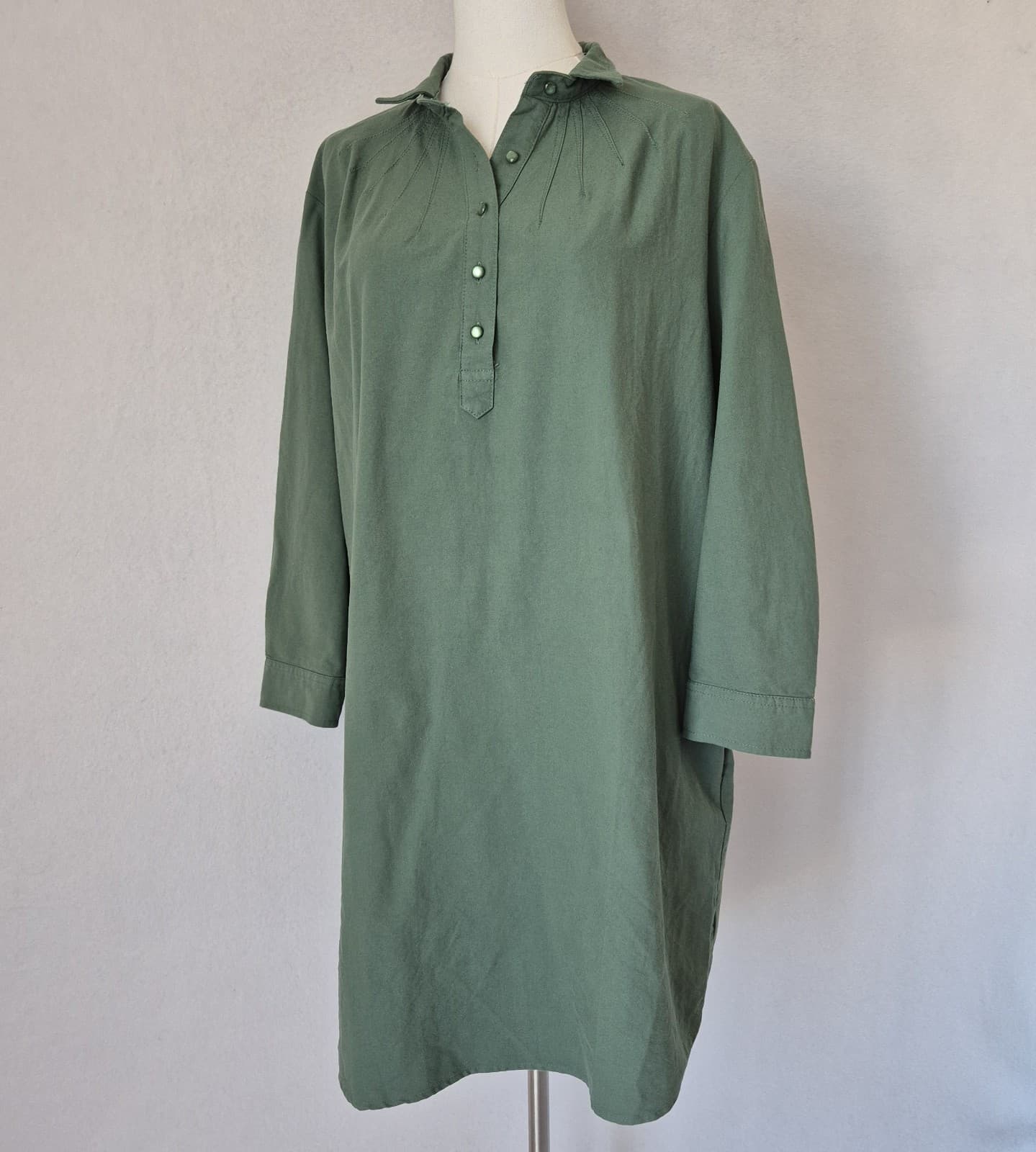 Tuckernuck Pomander Place Green Polly Shirt Dress Pocket Long Sleeve Cotton Sz.L - Thumbnail 4