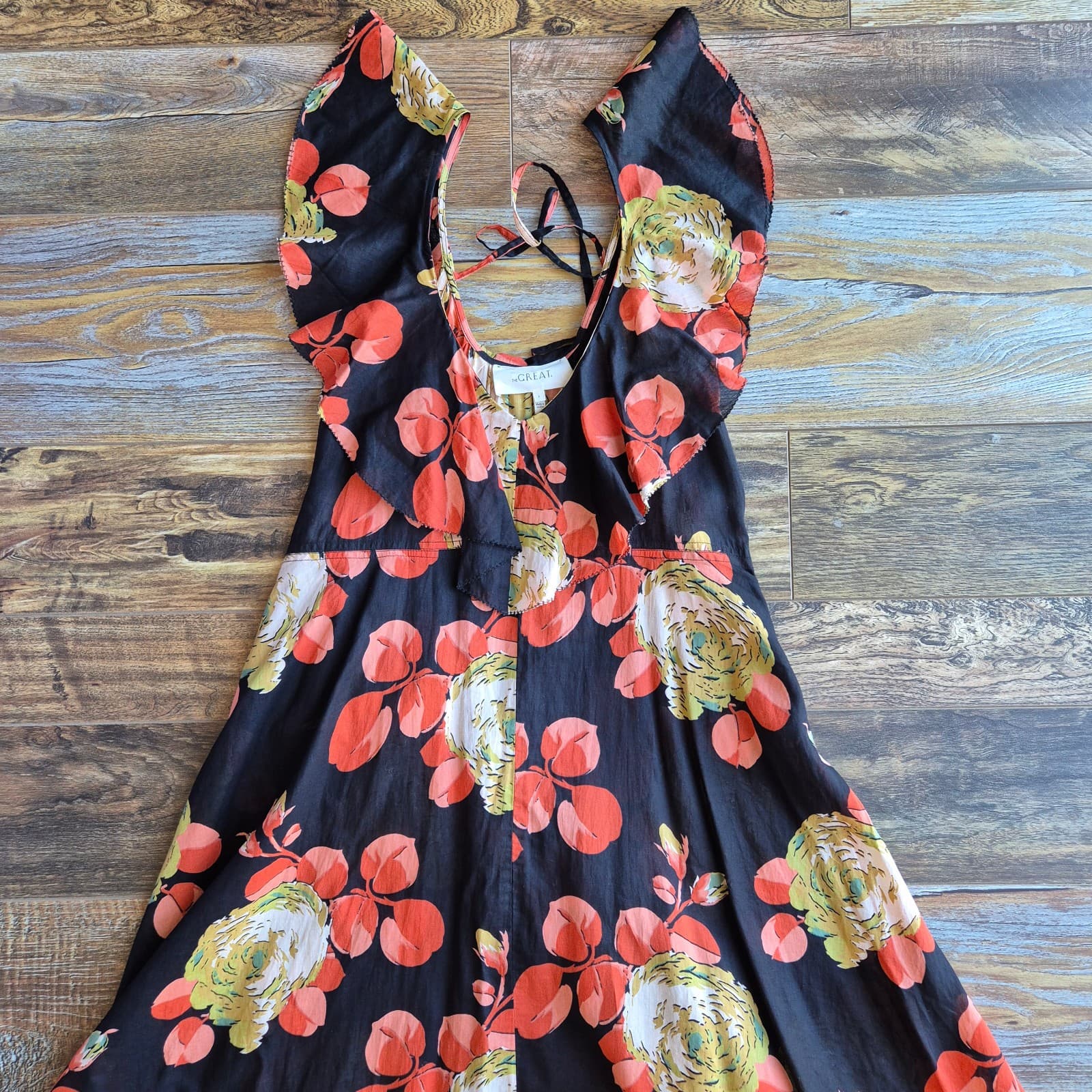 NWoT The GREAT. Geranium Midi Dress Romantic Ruffle V-Neck Cabbage Rose Sz.1 (S) - Thumbnail 10