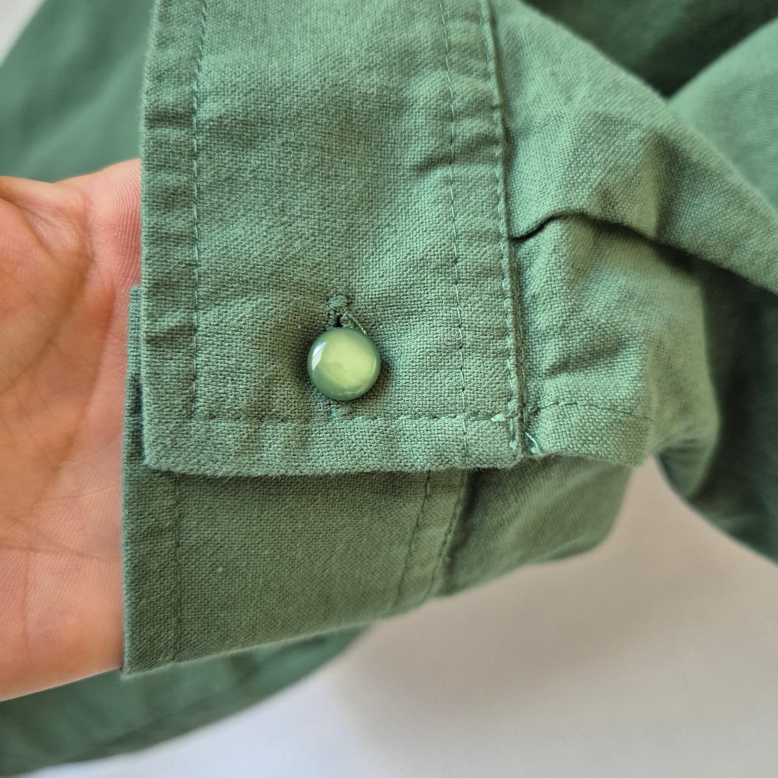 Tuckernuck Pomander Place Green Polly Shirt Dress Pocket Long Sleeve Cotton Sz.L - Thumbnail 8