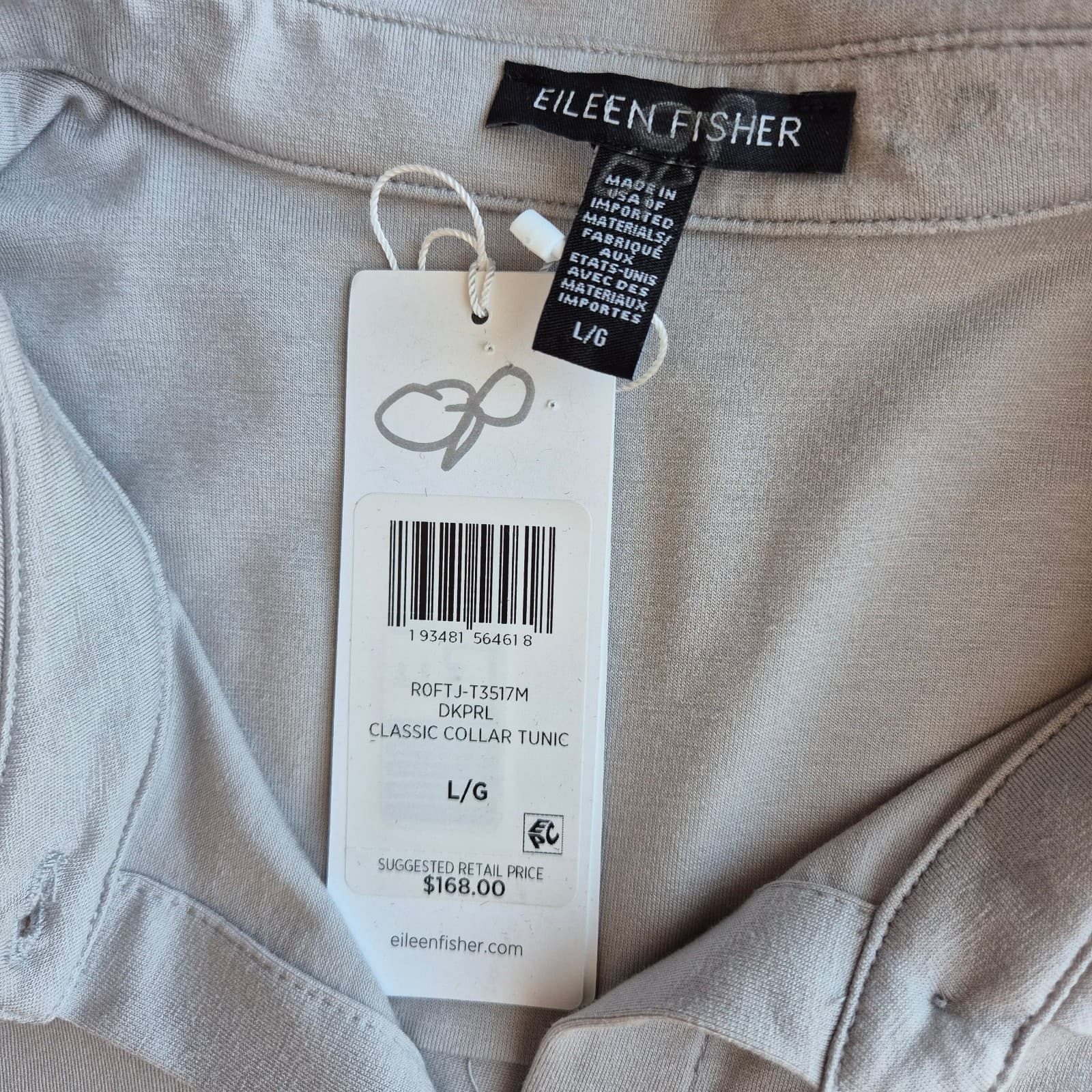 NWT EILEEN FISHER Classic Collar Tunic Shirt Long Sleeve Stretch Knit Grey Sz.L - Thumbnail 6