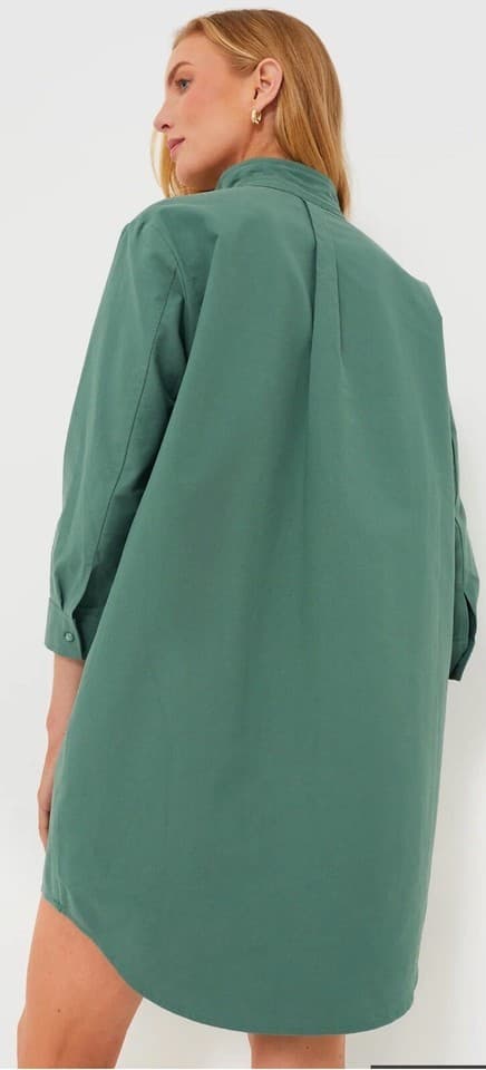 Tuckernuck Pomander Place Green Polly Shirt Dress Pocket Long Sleeve Cotton Sz.L - Thumbnail 12