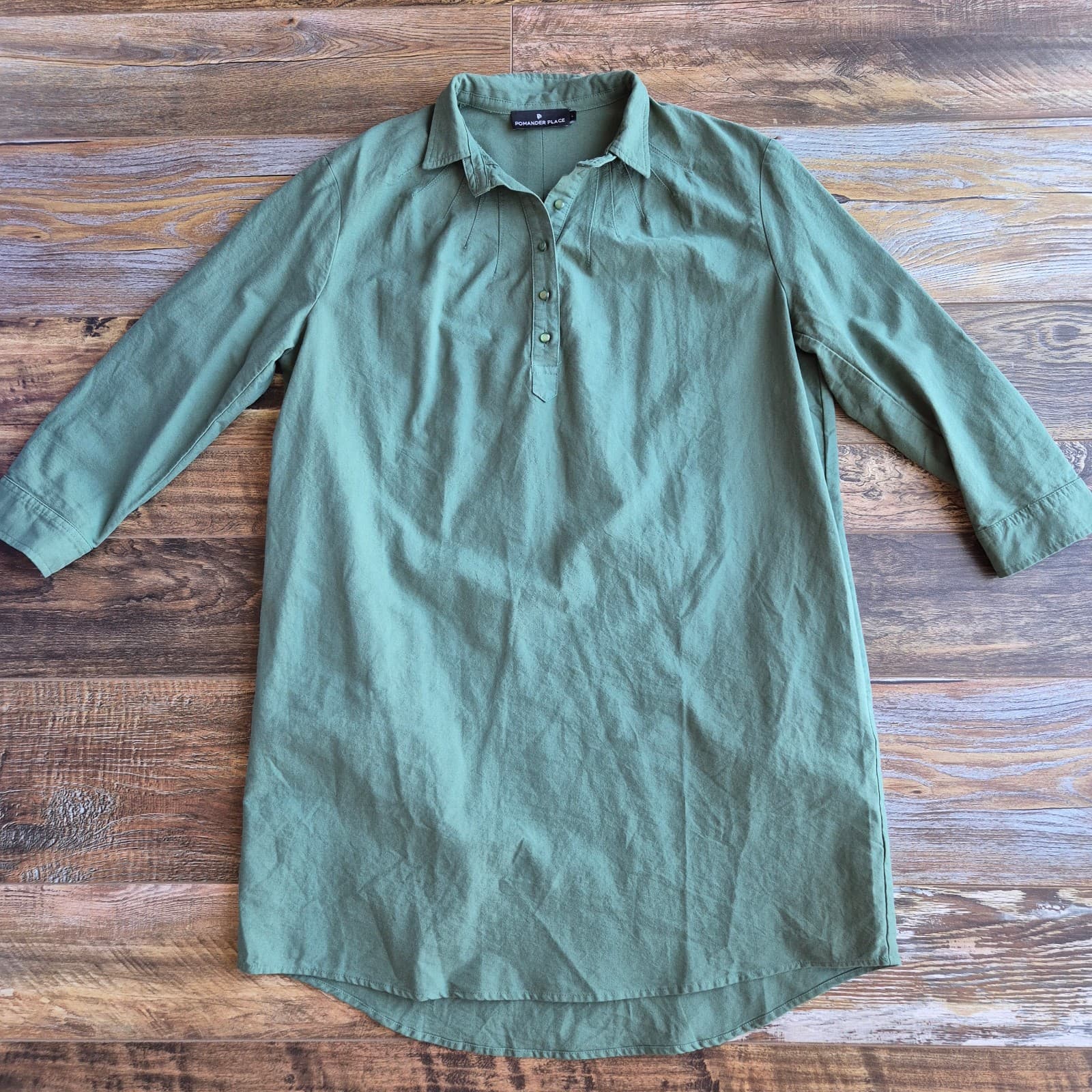 Tuckernuck Pomander Place Green Polly Shirt Dress Pocket Long Sleeve Cotton Sz.L - Thumbnail 13