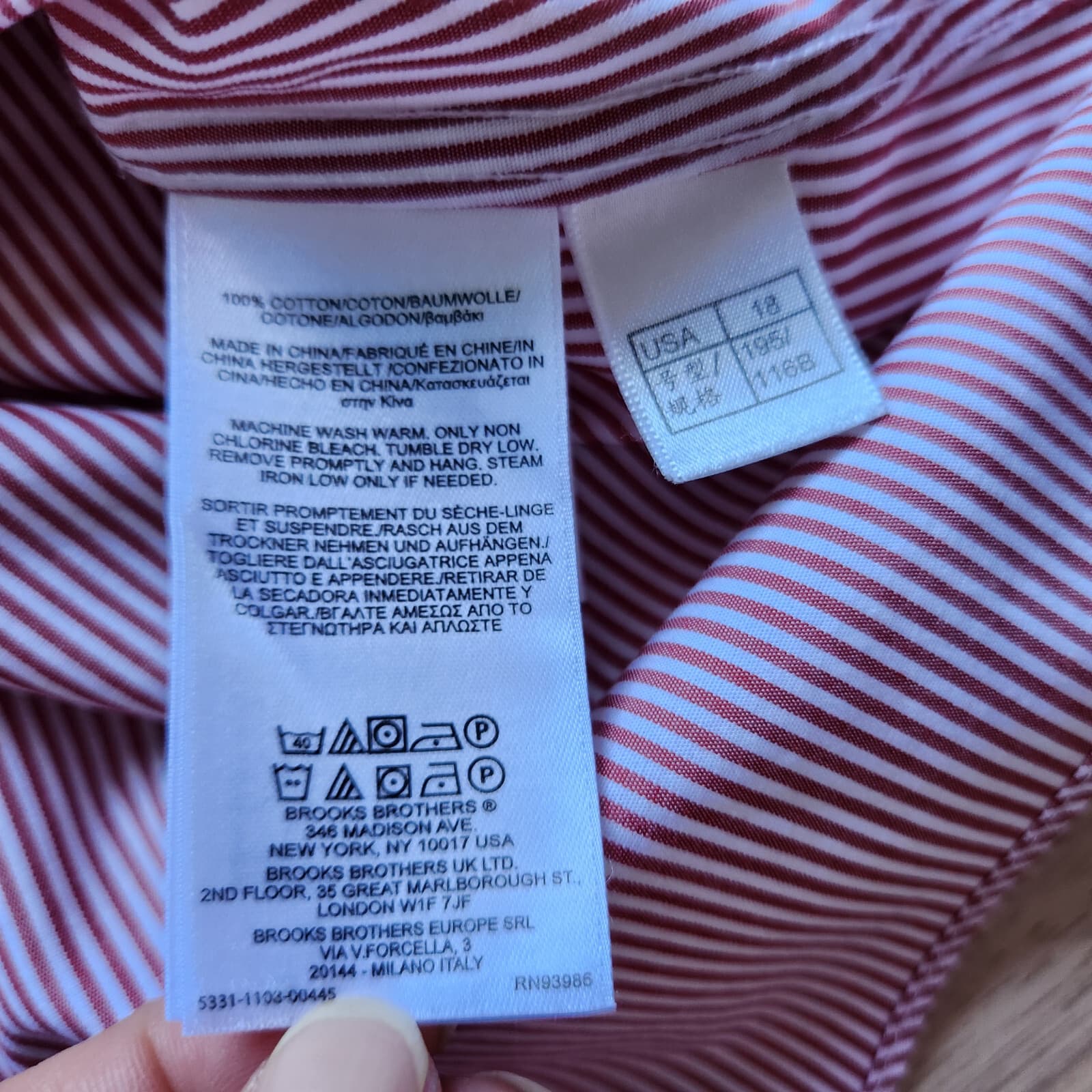 Brooks Brothers 1818 Regent Non Iron Dress Shirt Cotton Red Pinstripe Sz.18-4/5 - Thumbnail 5