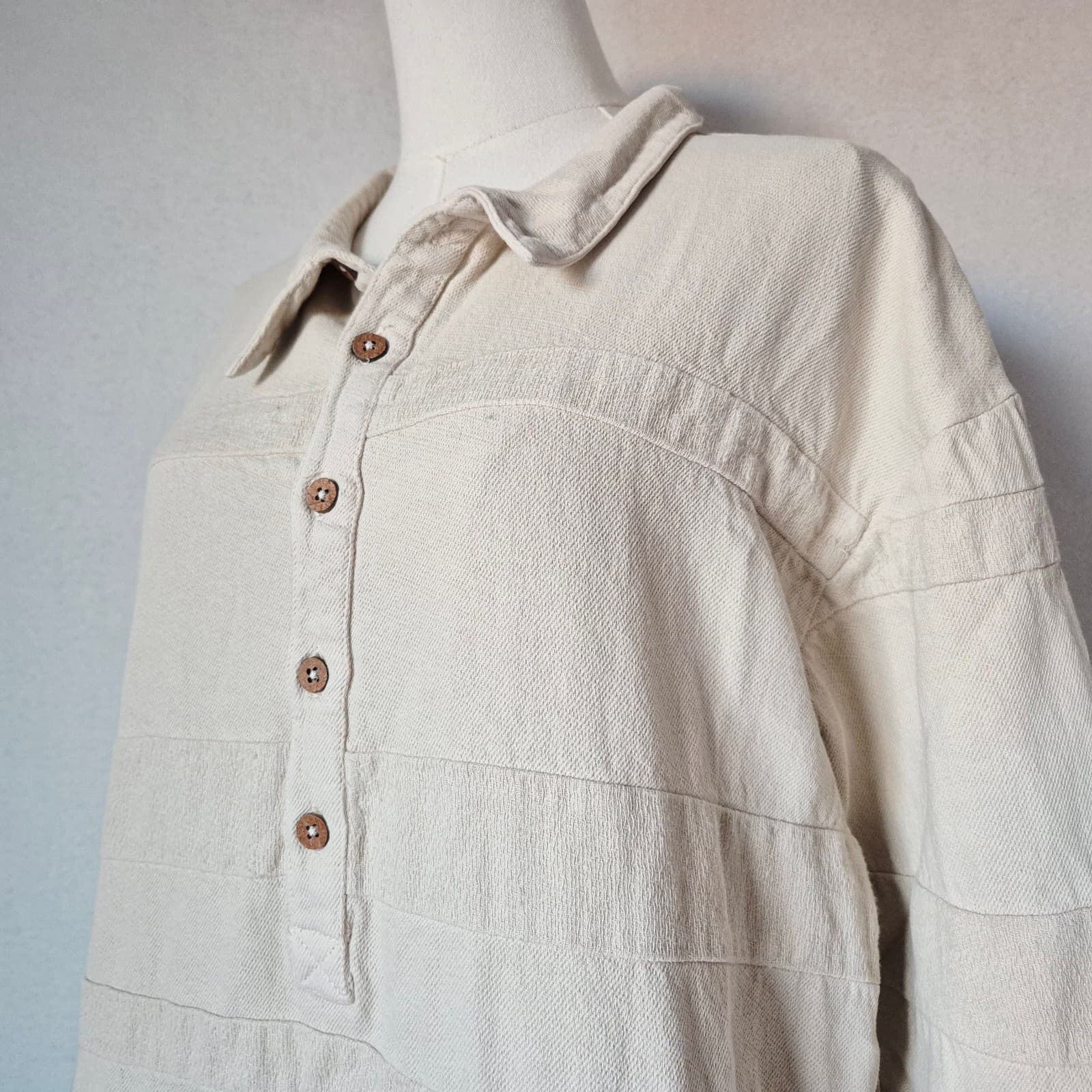 NWT Free People Free-Est Checkin' In Mini Dress Long Sleeve Cotton Neutral Sz.M - Thumbnail 3