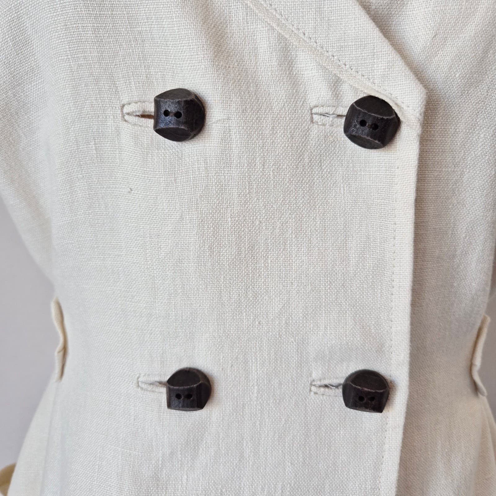 Koto Bolofo Anthropologie Linen Wrap Shirt Dress Sleeveless Pocket Ivory Sz.10 - Thumbnail 4