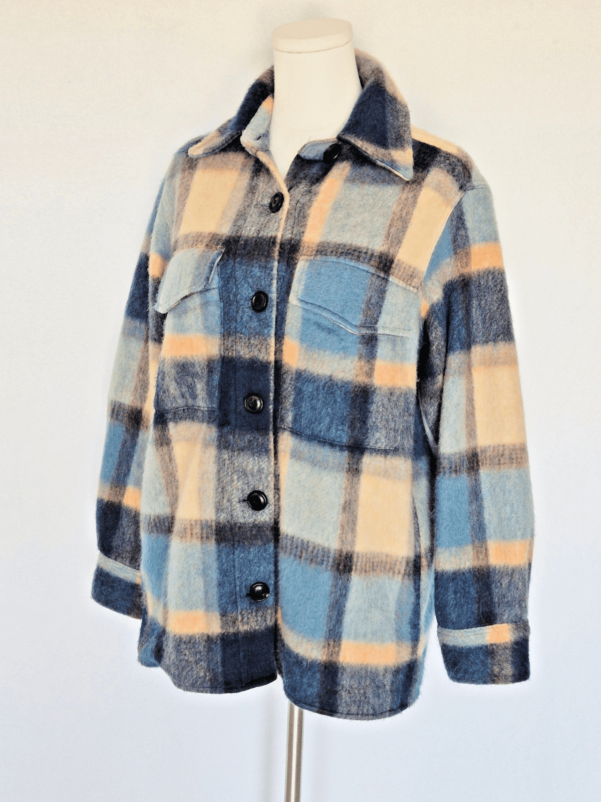 Faherty Cotswold Wool Blend Audry Plaid Fleece Shacket Shirt Jacket Oversize XS - Thumbnail 2