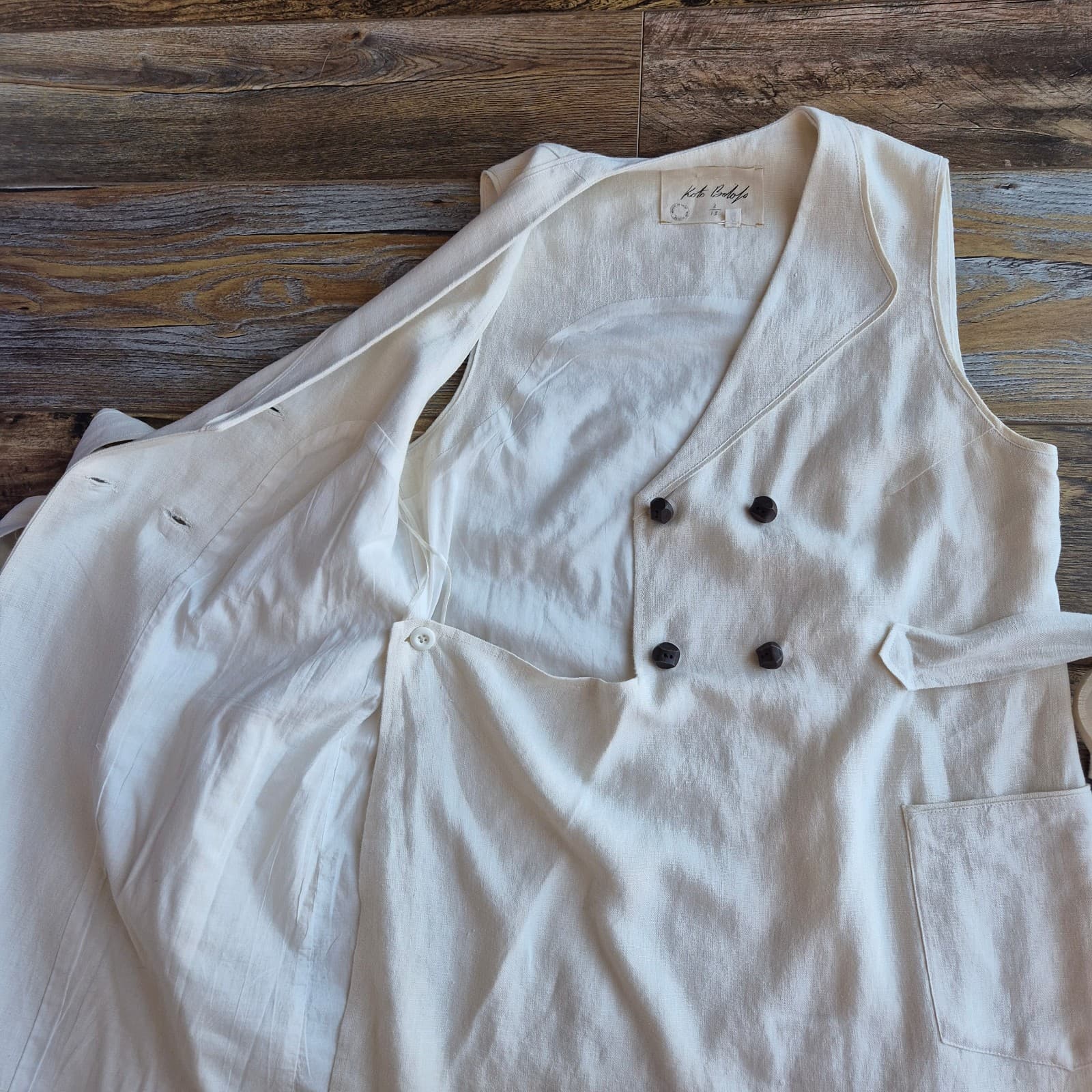 Koto Bolofo Anthropologie Linen Wrap Shirt Dress Sleeveless Pocket Ivory Sz.10 - Thumbnail 8