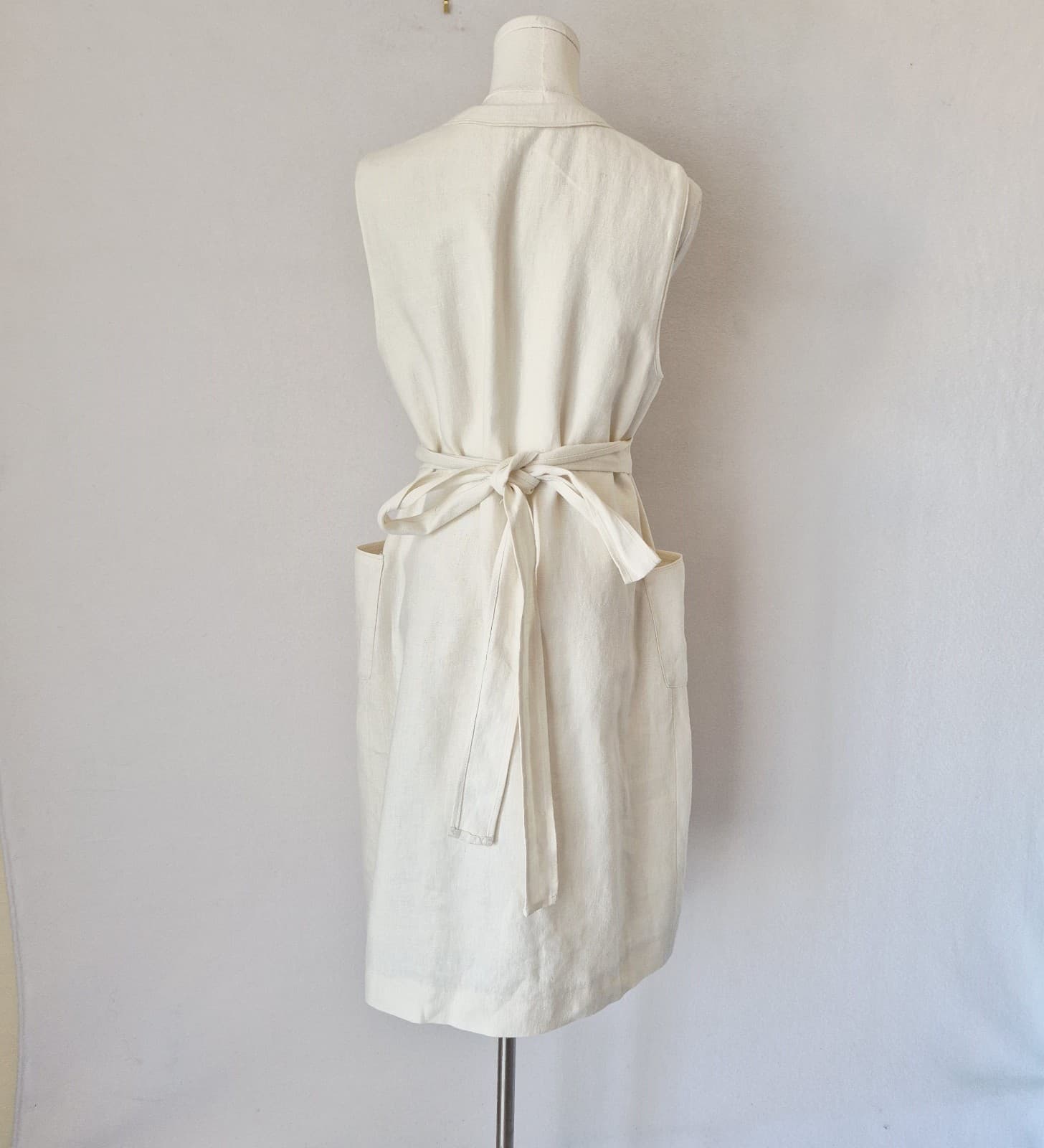 Koto Bolofo Anthropologie Linen Wrap Shirt Dress Sleeveless Pocket Ivory Sz.10 - Thumbnail 6