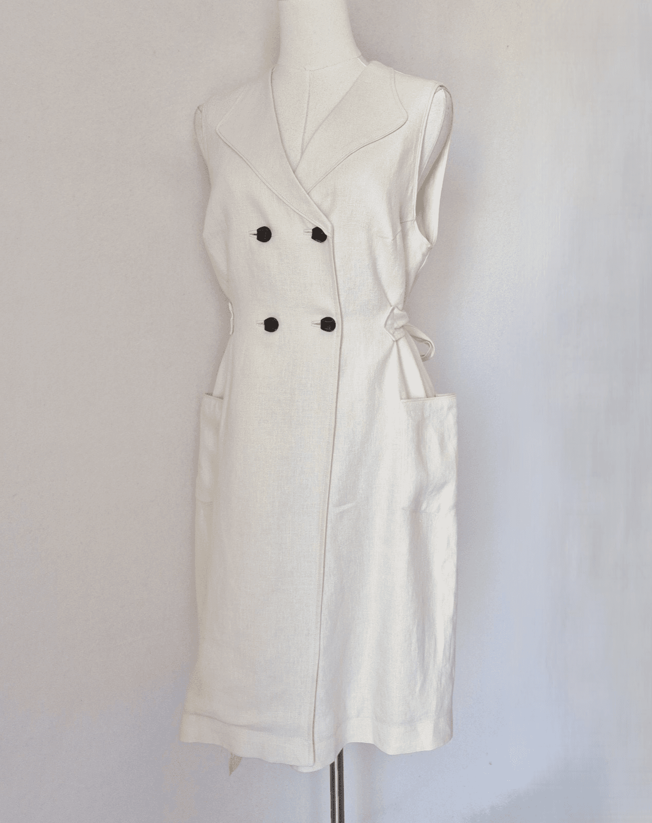 Koto Bolofo Anthropologie Linen Wrap Shirt Dress Sleeveless Pocket Ivory Sz.10 - Thumbnail 3