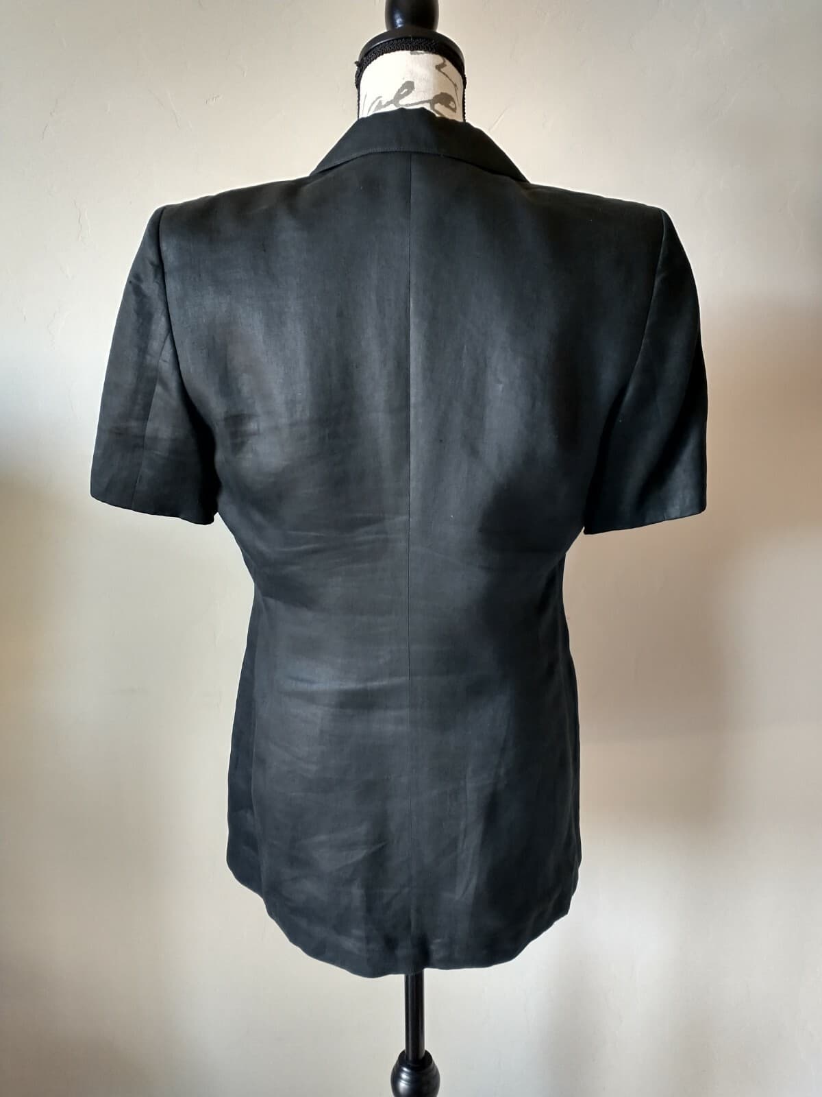 VTG ESCADA MARGARETHA LEY 100%Linen Top Blouse Short Sleeve Gold Button Black 40 - Thumbnail 5