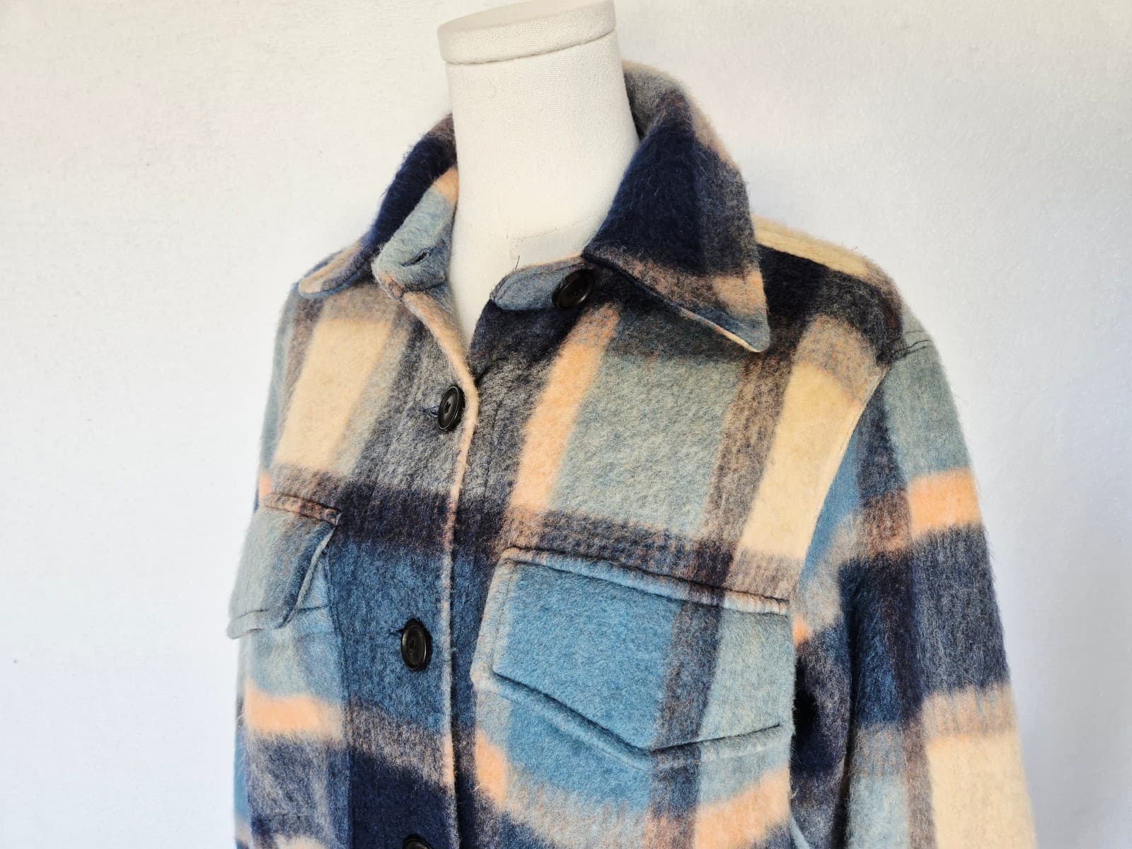 Faherty Cotswold Wool Blend Audry Plaid Fleece Shacket Shirt Jacket Oversize XS - Thumbnail 7