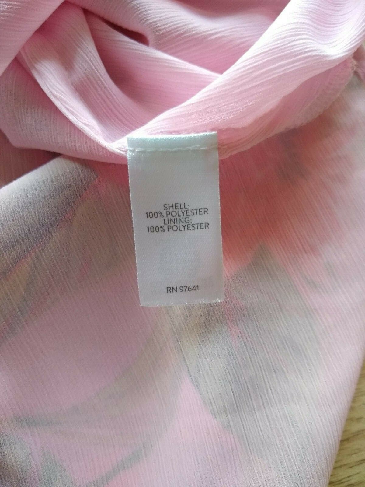 J.Jill Chiffon Floral Tunic Top Long Bell-Sleeve Ruffle-Tie-Neck Lined Pink Sz.L - Thumbnail 9