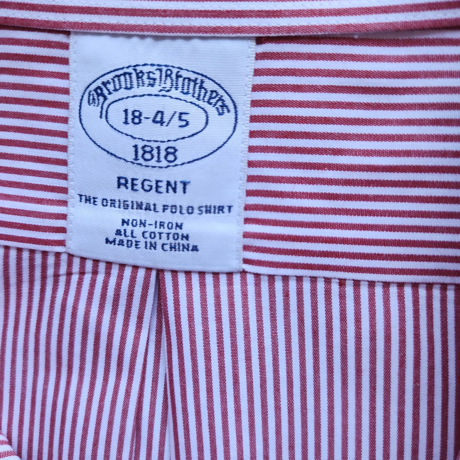 Brooks Brothers 1818 Regent Non Iron Dress Shirt Cotton Red Pinstripe Sz.18-4/5 - Thumbnail 4