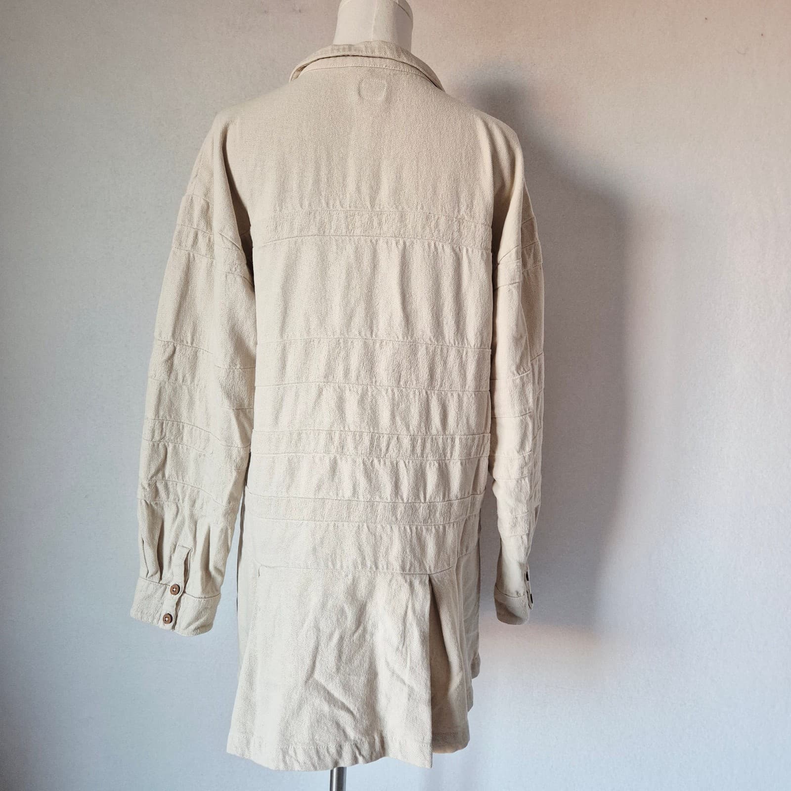NWT Free People Free-Est Checkin' In Mini Dress Long Sleeve Cotton Neutral Sz.M - Thumbnail 8