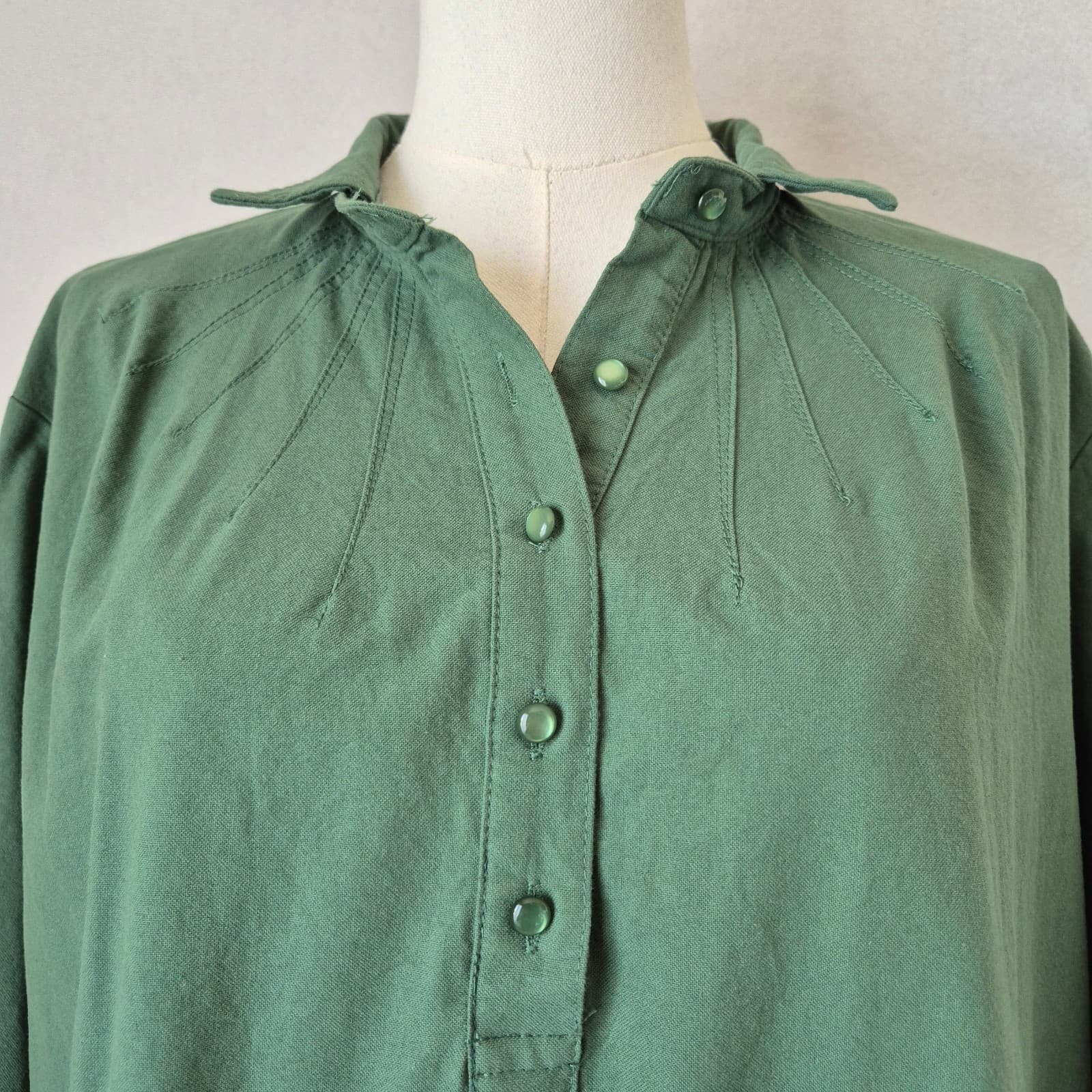 Tuckernuck Pomander Place Green Polly Shirt Dress Pocket Long Sleeve Cotton Sz.L - Thumbnail 2