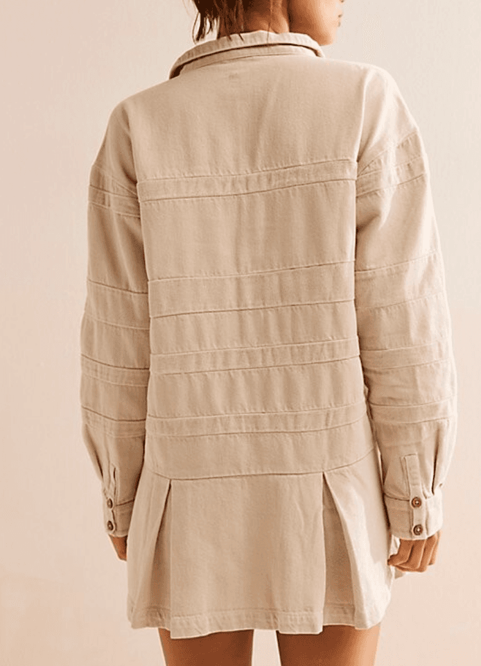 NWT Free People Free-Est Checkin' In Mini Dress Long Sleeve Cotton Neutral Sz.M - Thumbnail 9