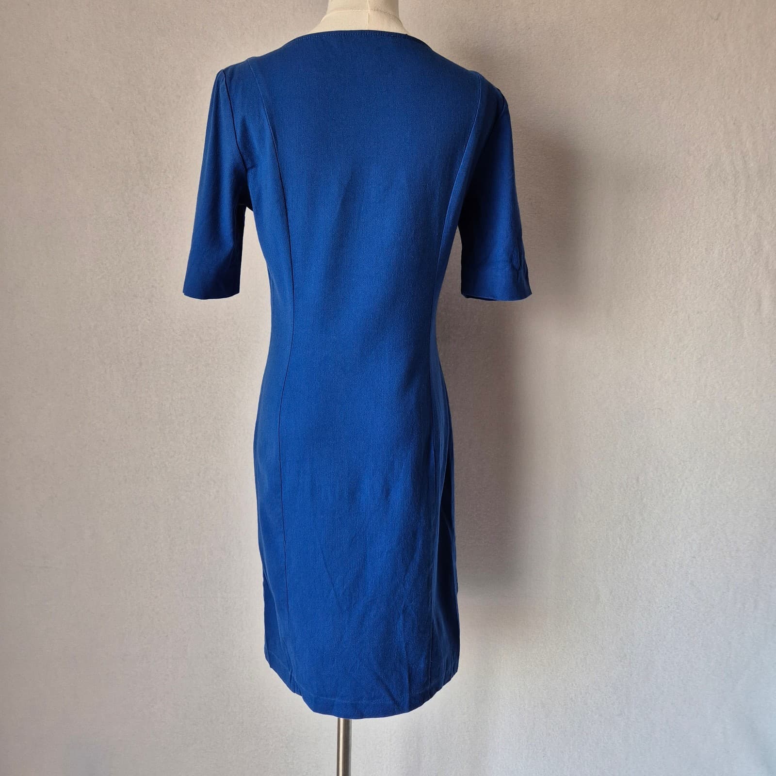 LOVE MOSCHINO Italy Floral Embroidered Studded Wool Blend Sheath Dress Blue US4 - Thumbnail 6