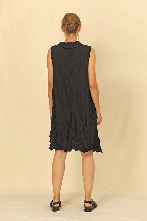 Chalet Et Ceci Leida Black Crinkle Tunic Dress Mockneck Sleeveless Pocket Sz.XS - Thumbnail 9