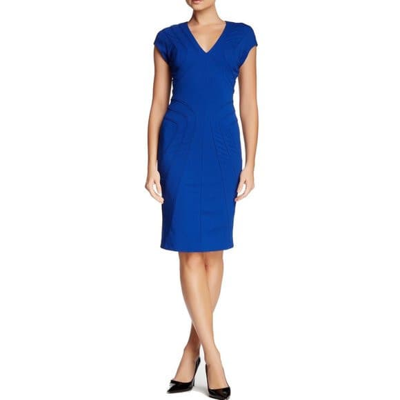 ESCADA Danette Piped Scuba Career Work Sheath Dress Cap Sleeve Cobalt Blue Sz.40 - Thumbnail 2