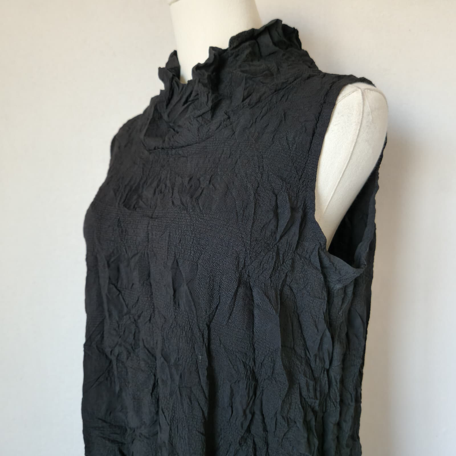 Chalet Et Ceci Leida Black Crinkle Tunic Dress Mockneck Sleeveless Pocket Sz.XS - Thumbnail 8