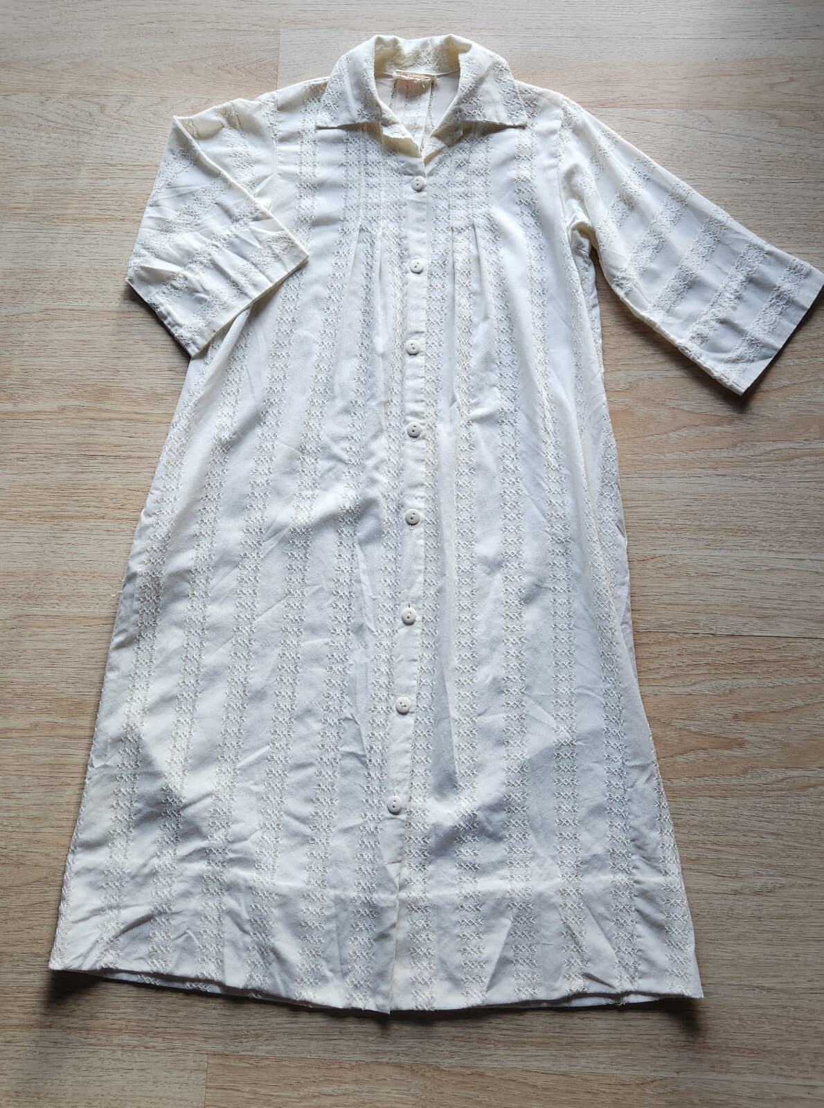 Vintage Neiman Marcus Keyloun Night Gown Lounge Dress Button Lace Texture Ivory - Thumbnail 5