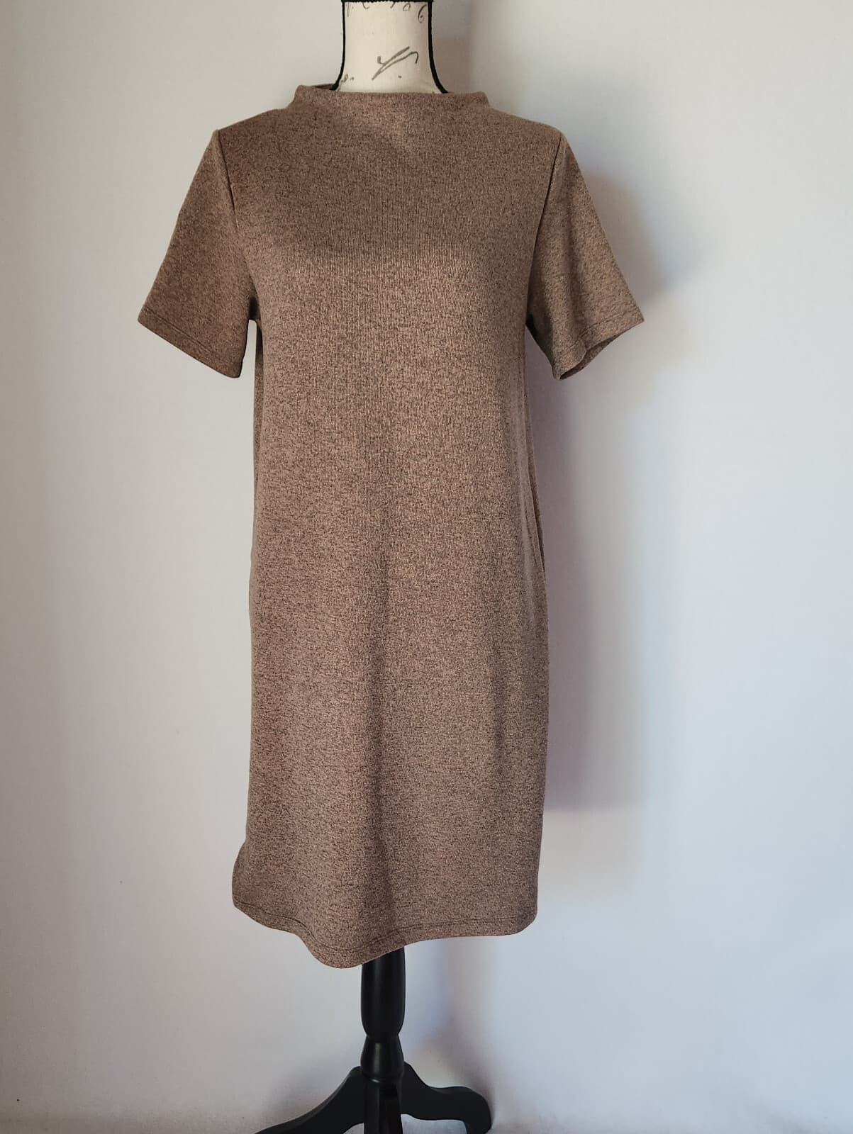 Arc'teryx Laina Mini Shift Dress Pullover Short Sleeve Mock Neck Knit Brown Sz.S - Thumbnail 2