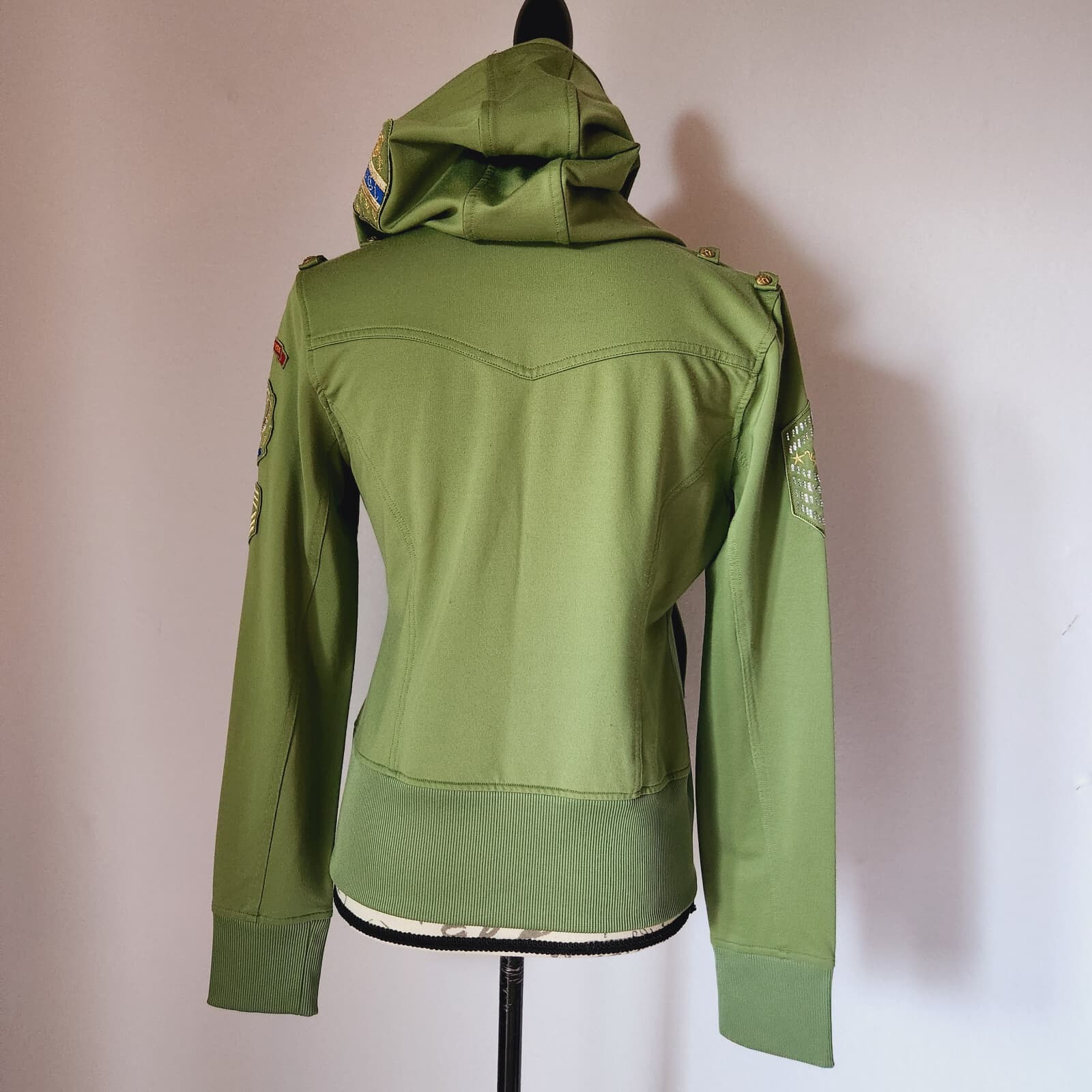COOGI Military Hooded Jacket Zip-Up Gold-Button Pocket Cotton Blend Green Girl L - Thumbnail 6