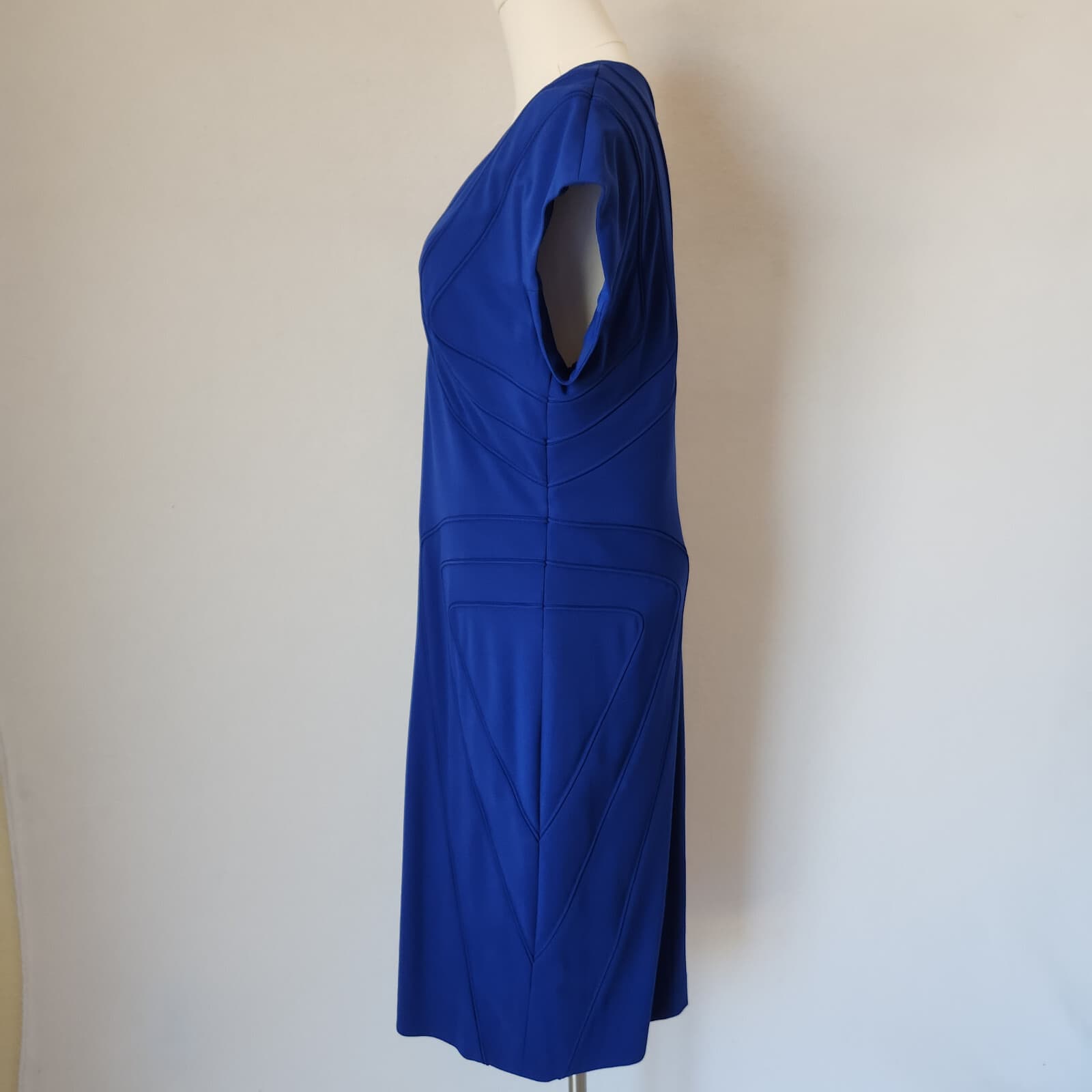 ESCADA Danette Piped Scuba Career Work Sheath Dress Cap Sleeve Cobalt Blue Sz.40 - Thumbnail 8