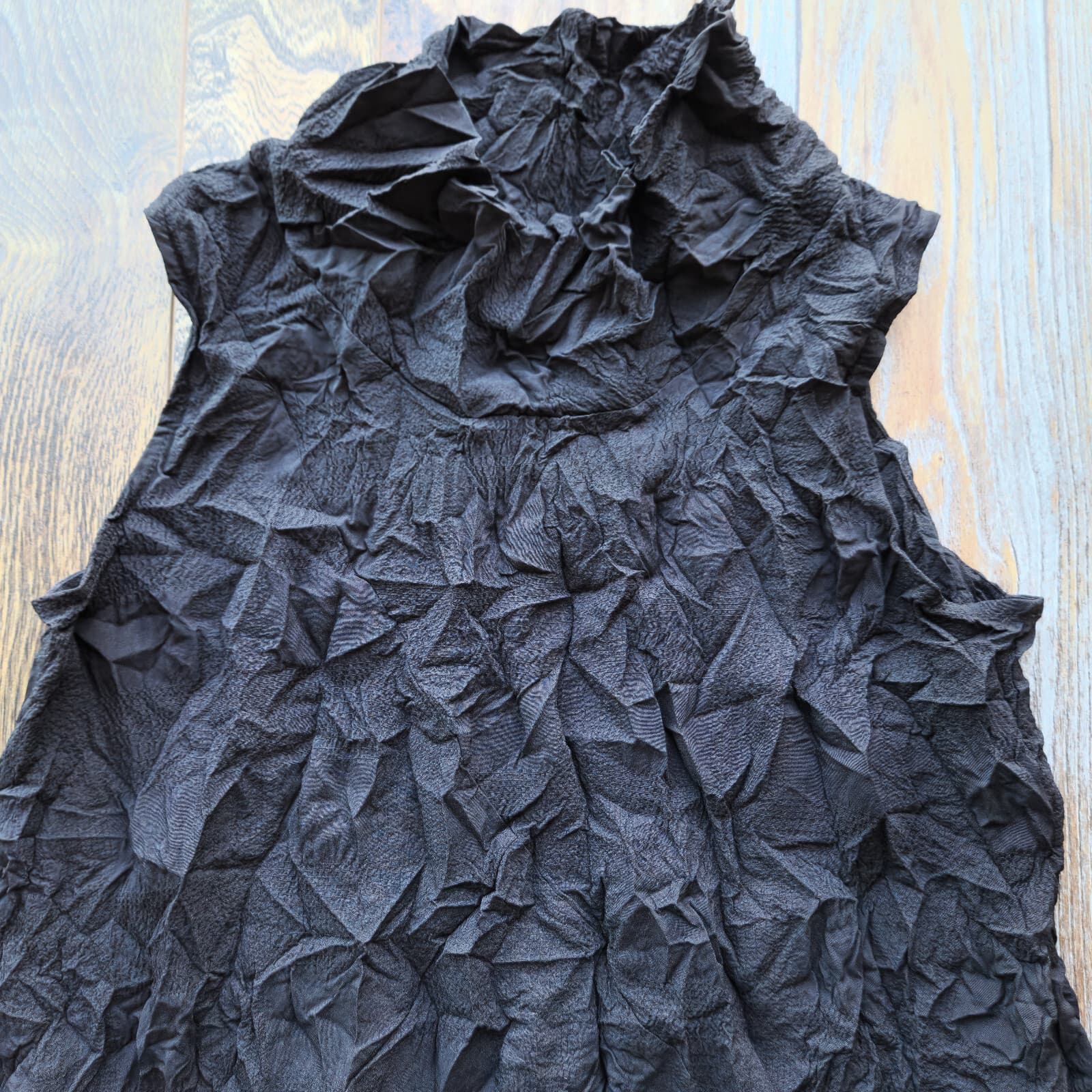 Chalet Et Ceci Leida Black Crinkle Tunic Dress Mockneck Sleeveless Pocket Sz.XS - Thumbnail 12