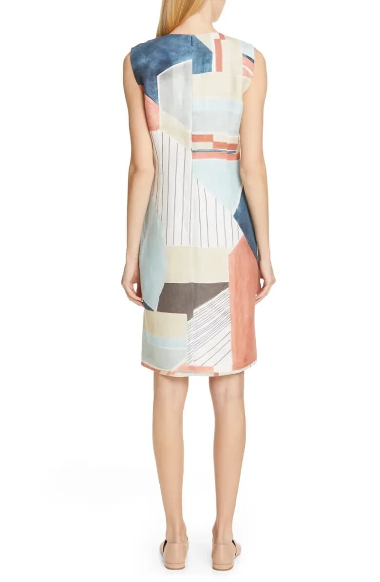 NWT Lafayette 148 NY Taren Linen Shift Dress Sleeveless Pacific Multi Sz.10 $598 - Thumbnail 3