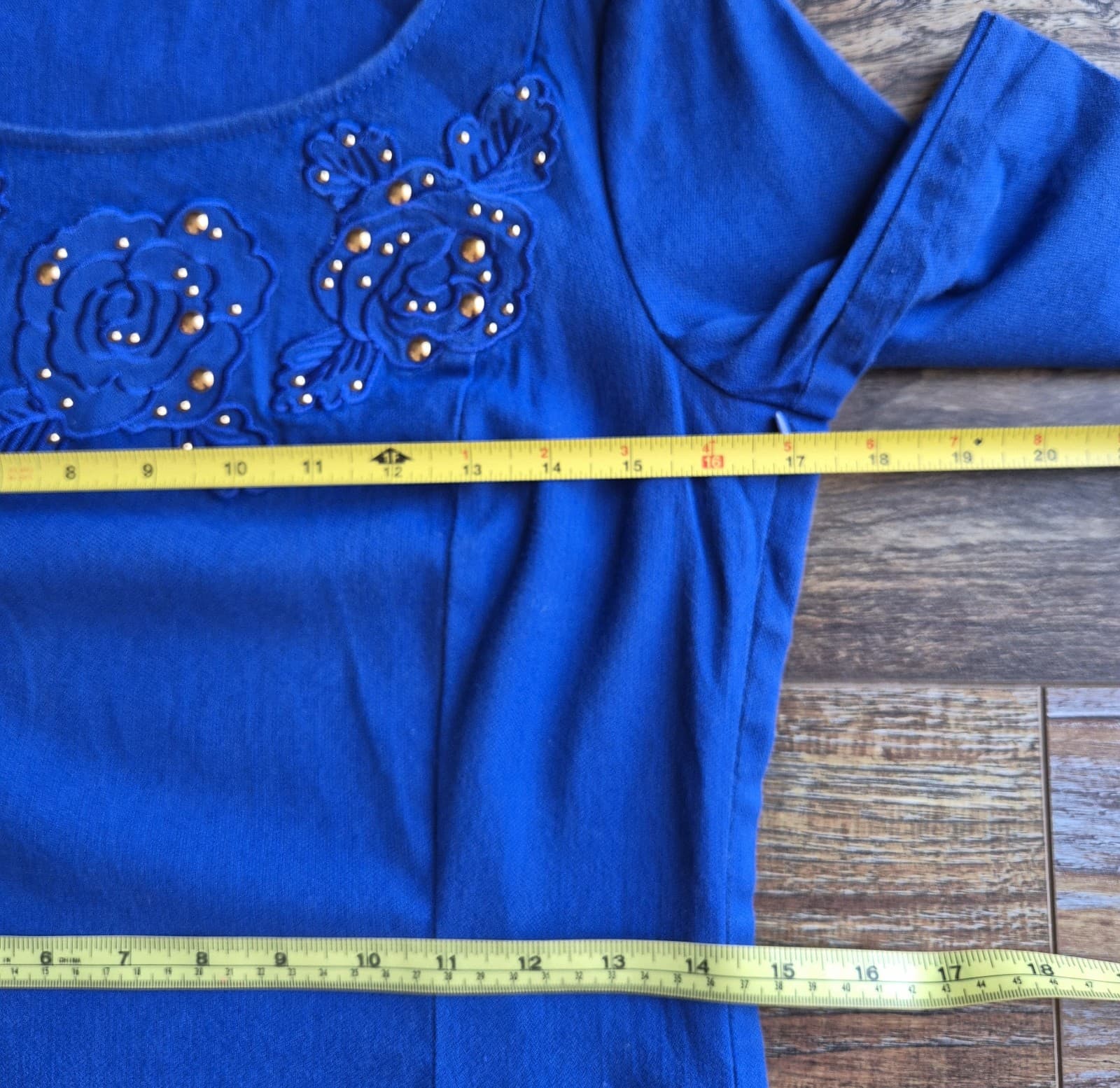 LOVE MOSCHINO Italy Floral Embroidered Studded Wool Blend Sheath Dress Blue US4 - Thumbnail 11
