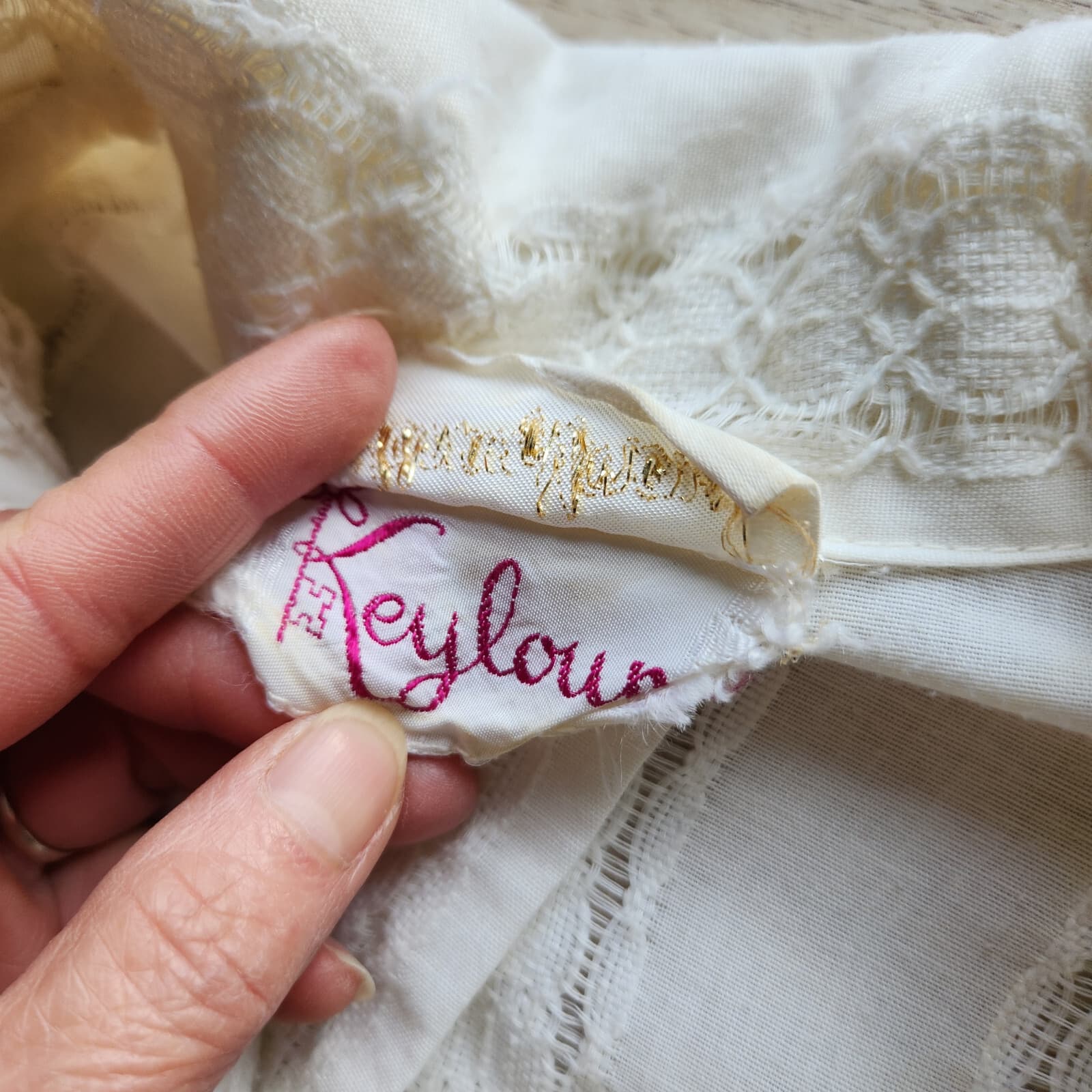 Vintage Neiman Marcus Keyloun Night Gown Lounge Dress Button Lace Texture Ivory - Thumbnail 8