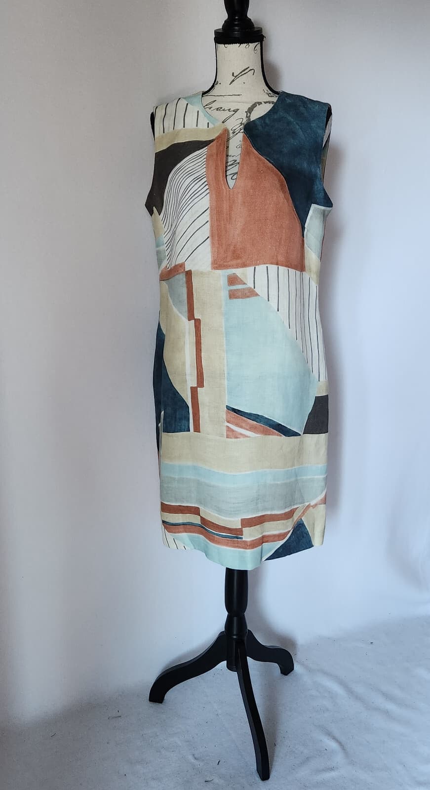 NWT Lafayette 148 NY Taren Linen Shift Dress Sleeveless Pacific Multi Sz.10 $598 - Thumbnail 6
