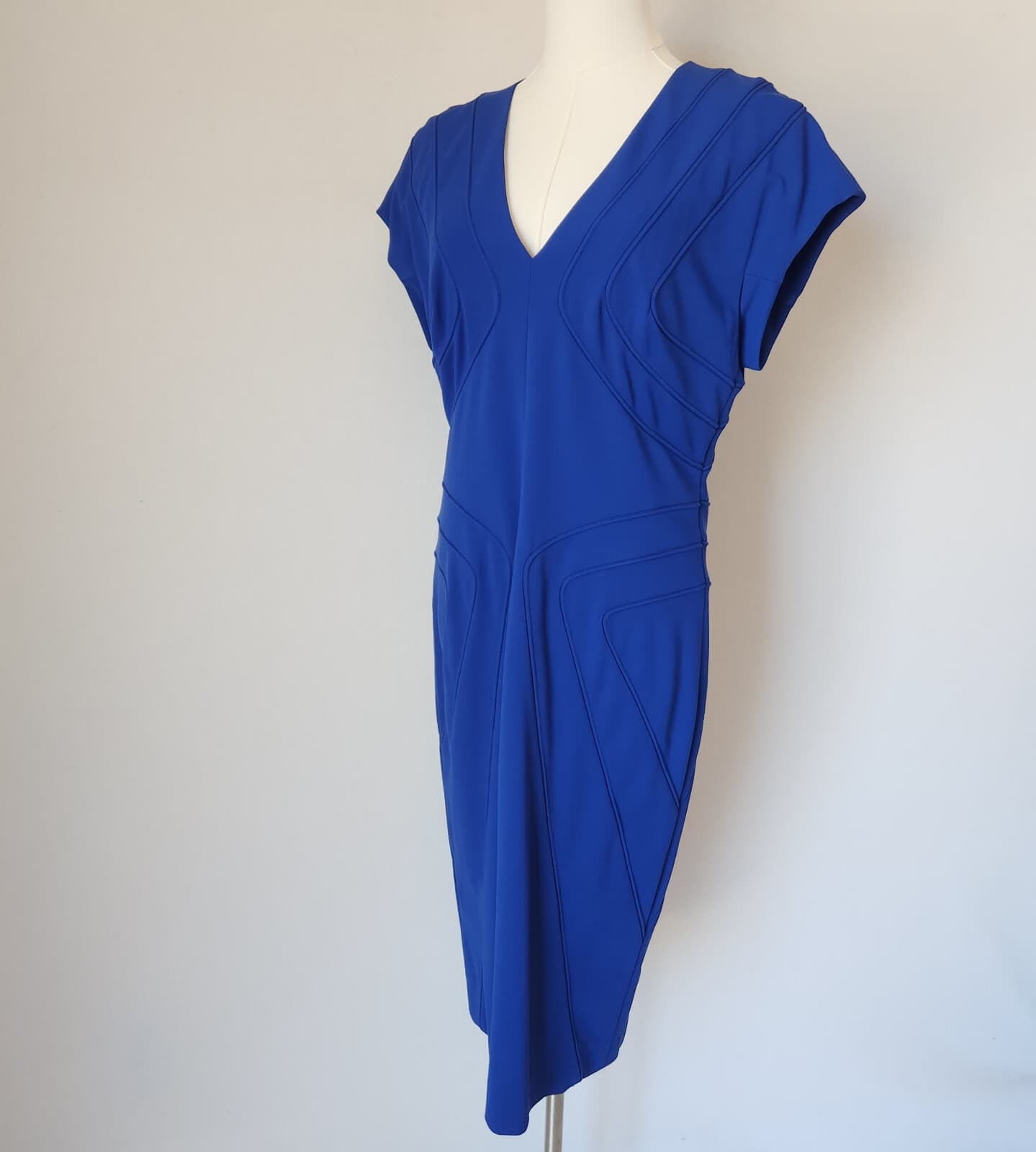 ESCADA Danette Piped Scuba Career Work Sheath Dress Cap Sleeve Cobalt Blue Sz.40 - Thumbnail 5