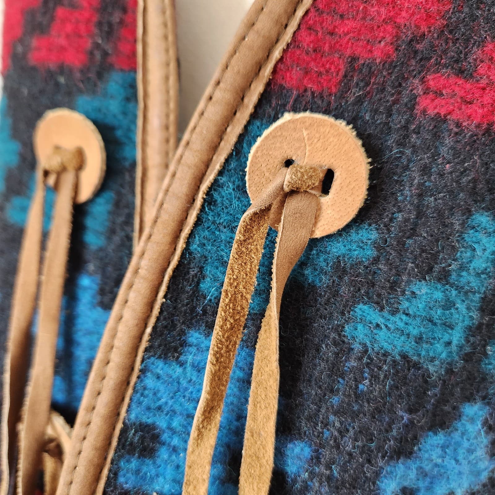 Vintage'80 Woolrich Made in USA Aztec Southwest Wool Leather Trim Vest Women's L - Thumbnail 3