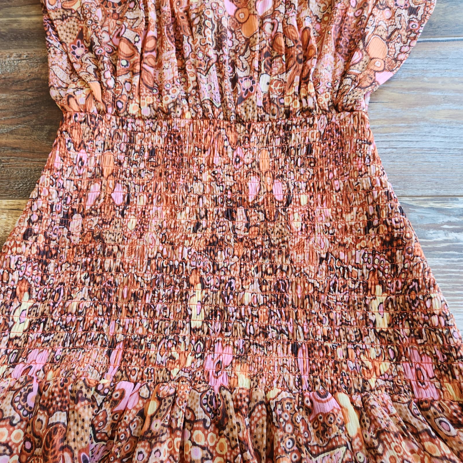 A.L.C. Carly Floral Silk Smocked Mini Dress Cap Sleeve Multicolor Chiffon Sz.10 - Thumbnail 10