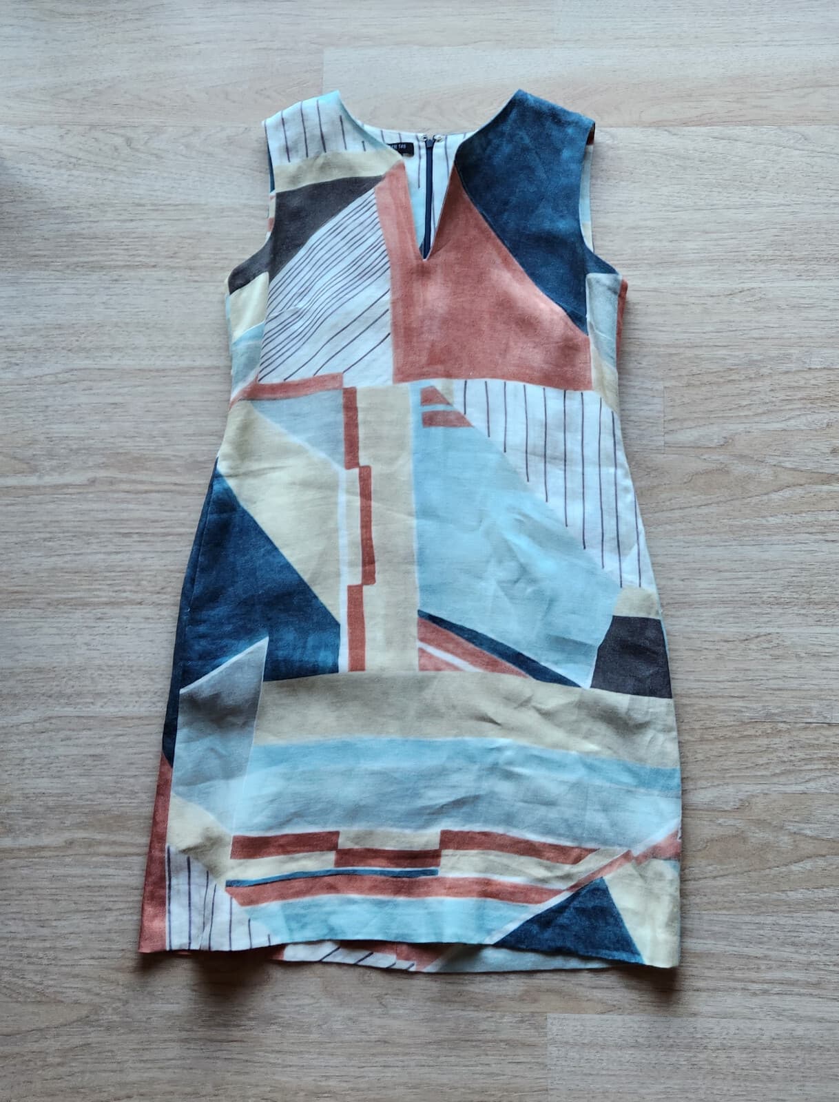 NWT Lafayette 148 NY Taren Linen Shift Dress Sleeveless Pacific Multi Sz.10 $598 - Thumbnail 4