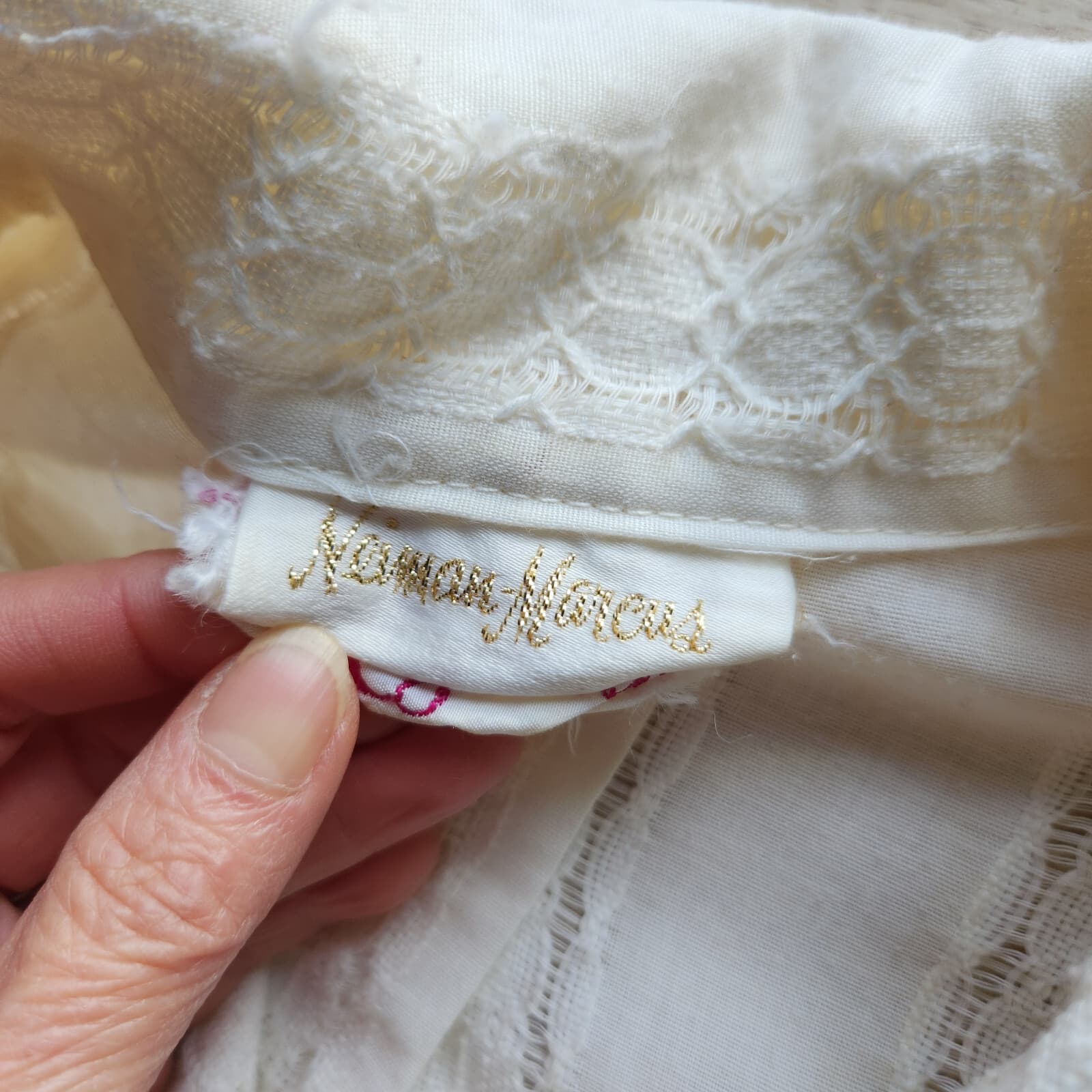 Vintage Neiman Marcus Keyloun Night Gown Lounge Dress Button Lace Texture Ivory - Thumbnail 7