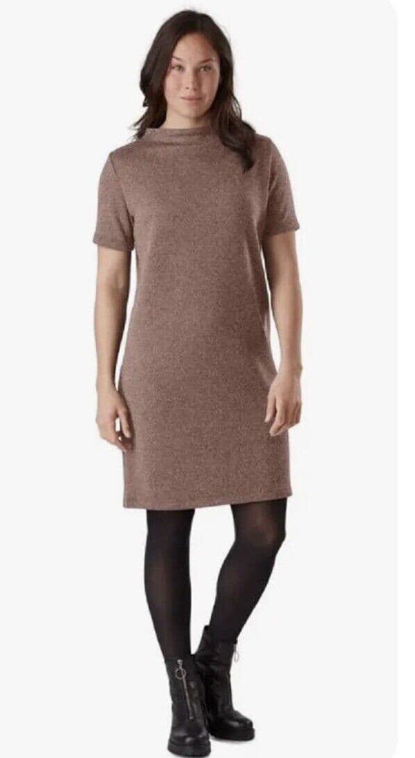 Arc'teryx Laina Mini Shift Dress Pullover Short Sleeve Mock Neck Knit Brown Sz.S - Thumbnail 6