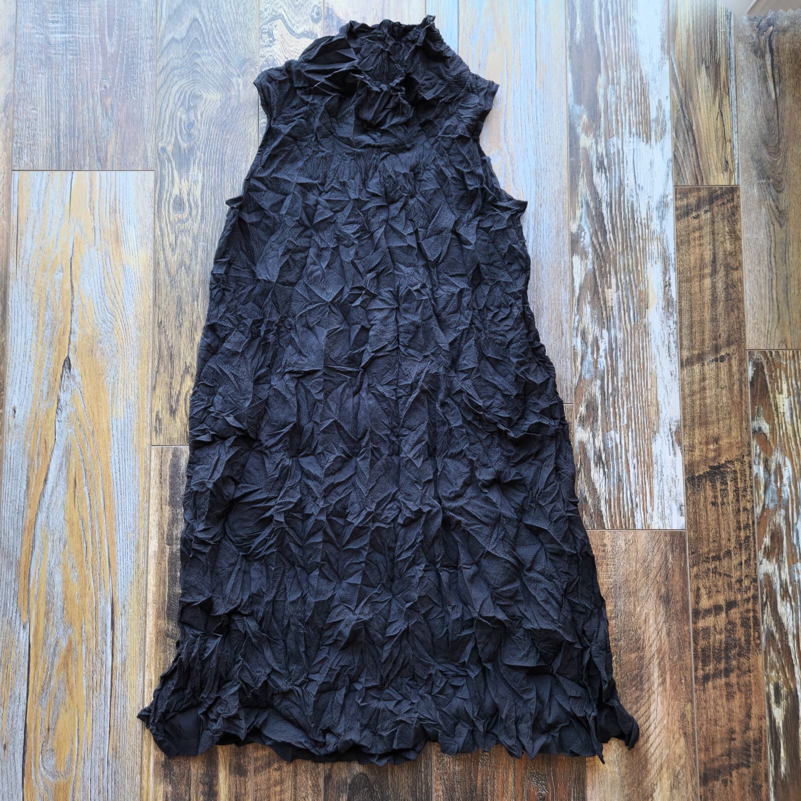 Chalet Et Ceci Leida Black Crinkle Tunic Dress Mockneck Sleeveless Pocket Sz.XS - Thumbnail 11