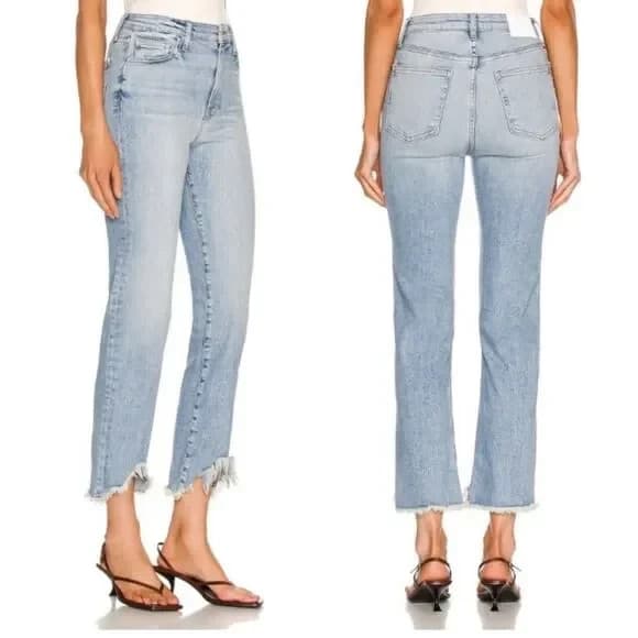 JONATHAN SIMKHAI USA Women's 26 Straight-Leg Frayed Hem Jean Medium Washed Blue - Thumbnail 4