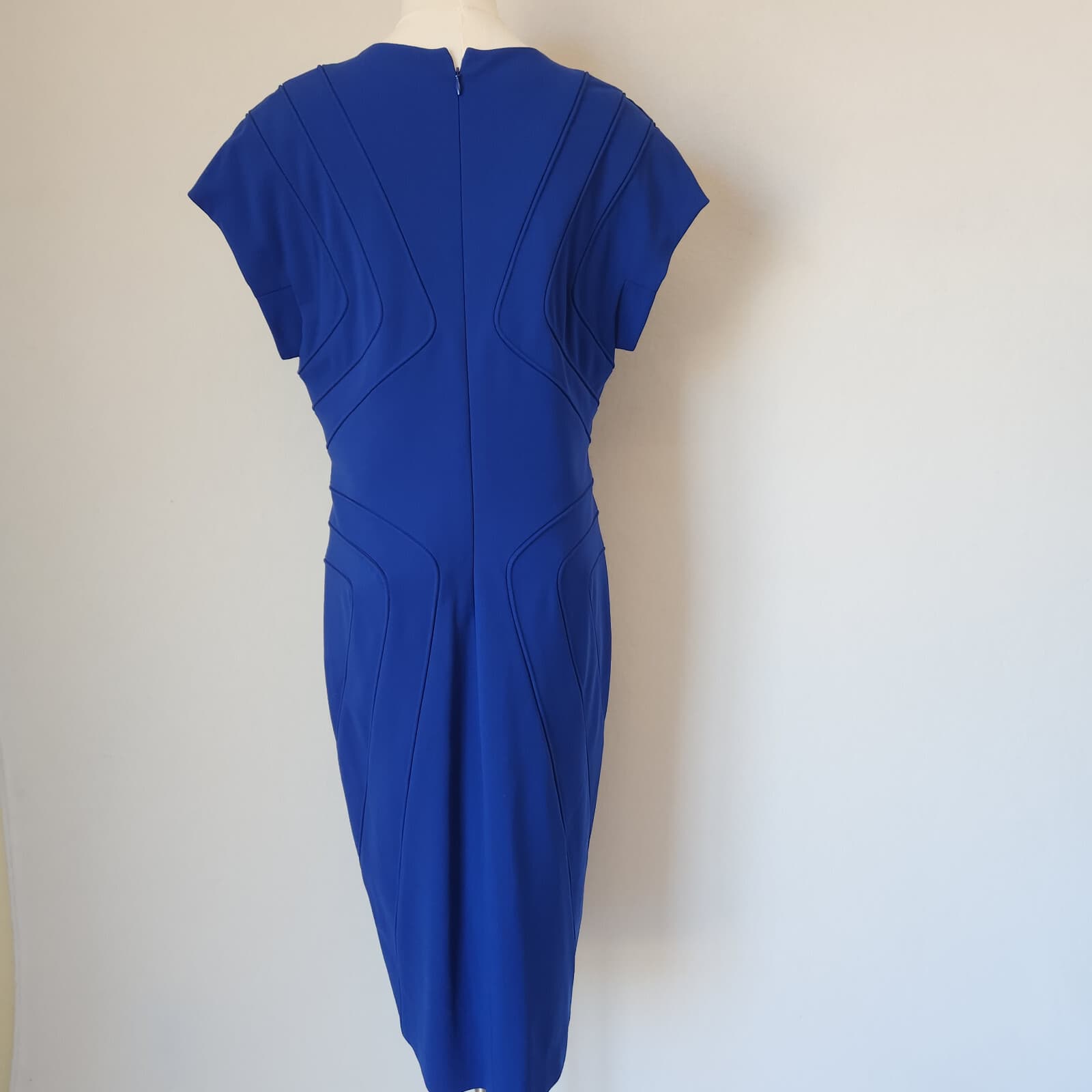 ESCADA Danette Piped Scuba Career Work Sheath Dress Cap Sleeve Cobalt Blue Sz.40 - Thumbnail 9