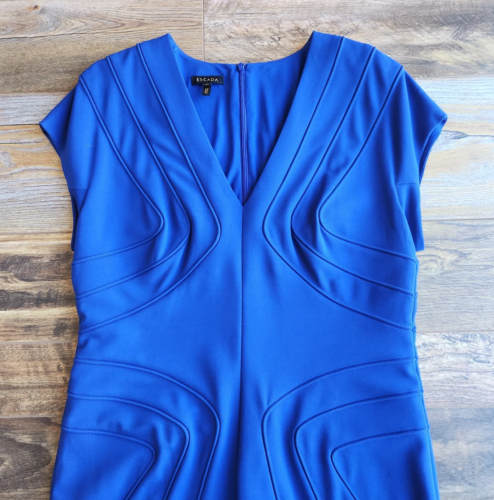 ESCADA Danette Piped Scuba Career Work Sheath Dress Cap Sleeve Cobalt Blue Sz.40 - Thumbnail 7
