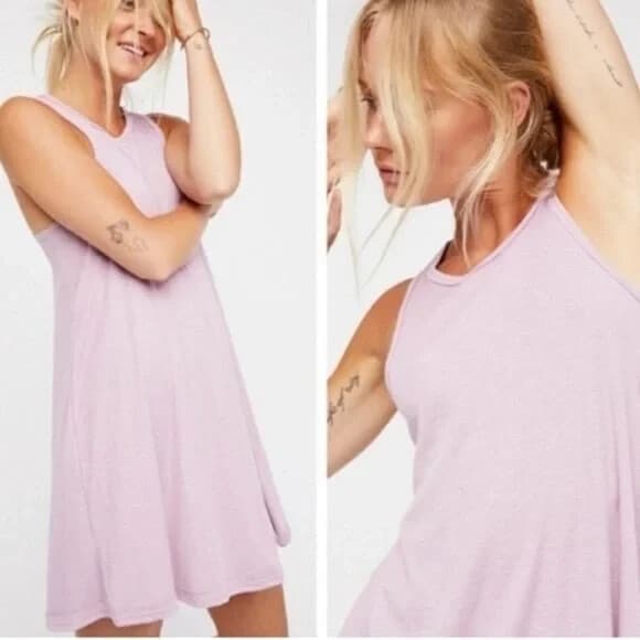 Free People La Nite Beach Ribbed Knit Mini Swing Tank Dress Light Purple Sz.XS - Thumbnail 4