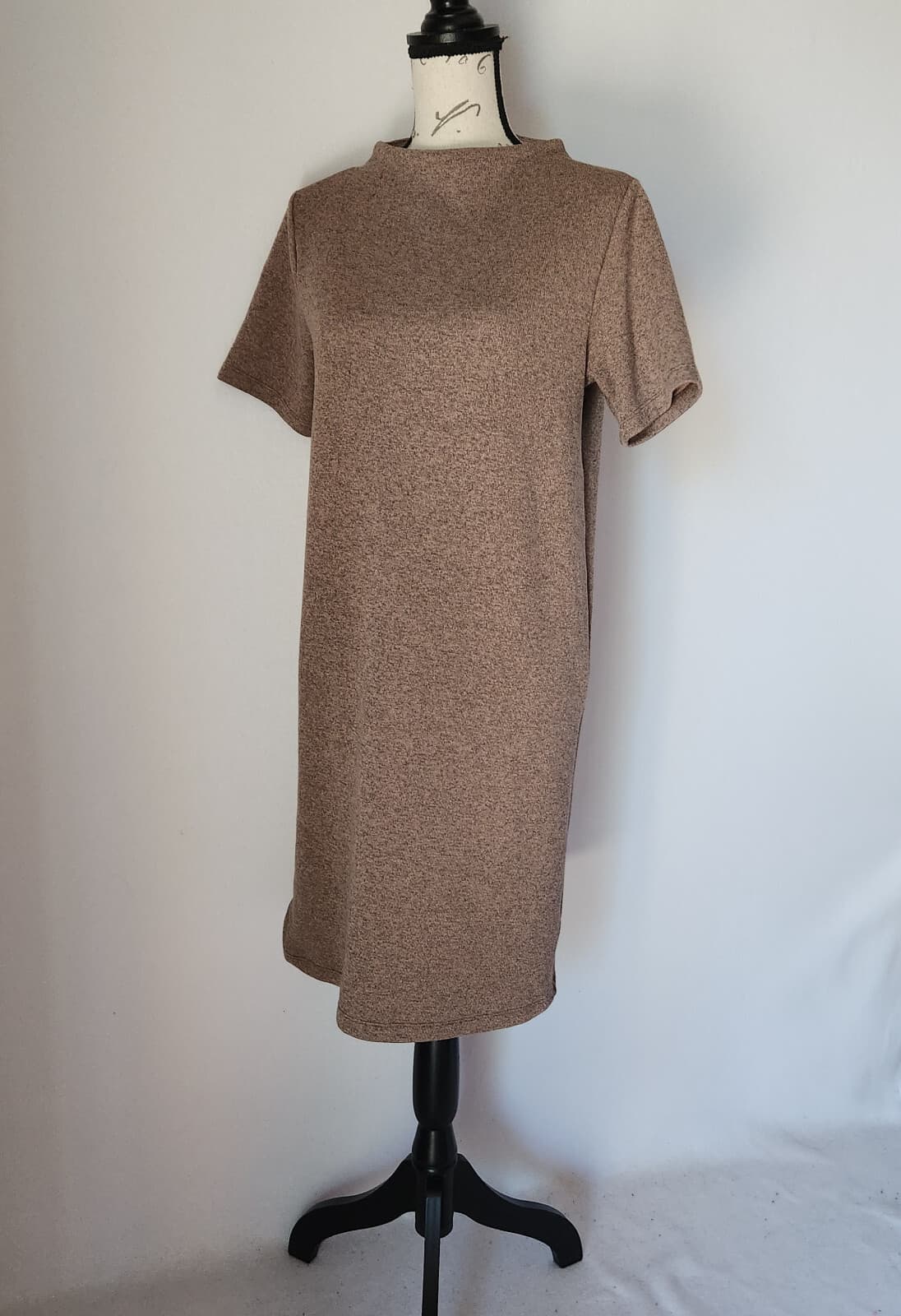 Arc'teryx Laina Mini Shift Dress Pullover Short Sleeve Mock Neck Knit Brown Sz.S - Thumbnail 3
