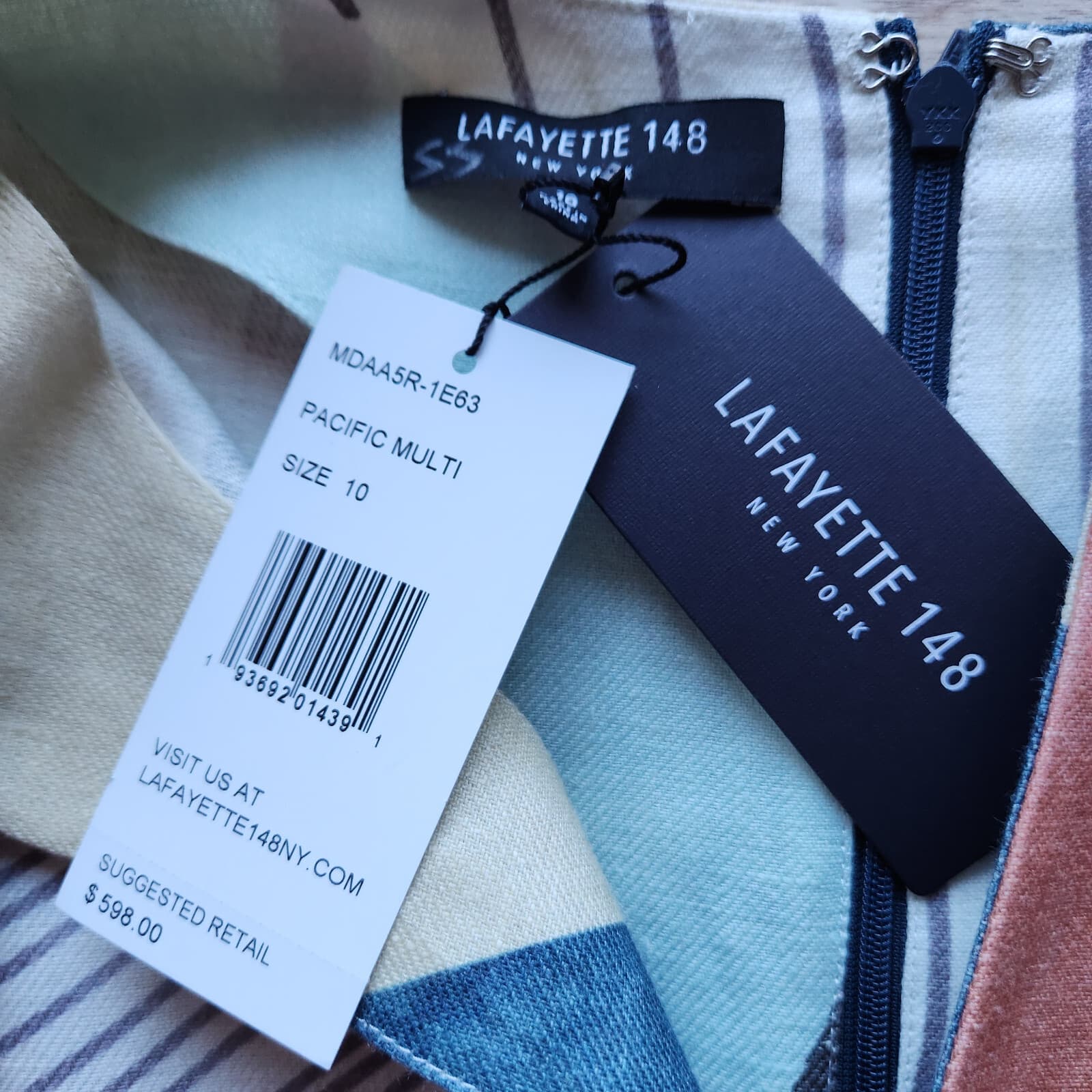 NWT Lafayette 148 NY Taren Linen Shift Dress Sleeveless Pacific Multi Sz.10 $598 - Thumbnail 12