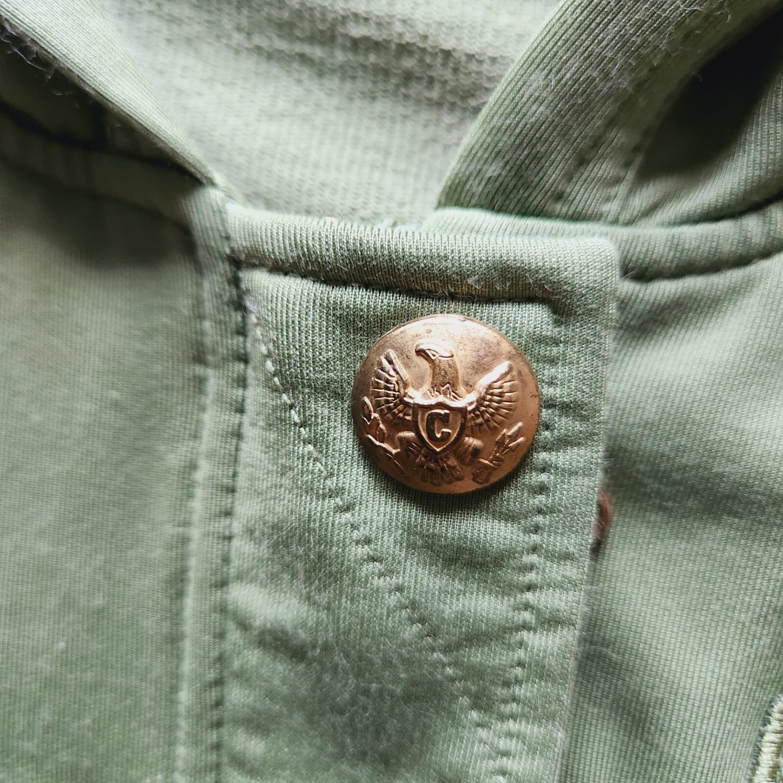 COOGI Military Hooded Jacket Zip-Up Gold-Button Pocket Cotton Blend Green Girl L - Thumbnail 8