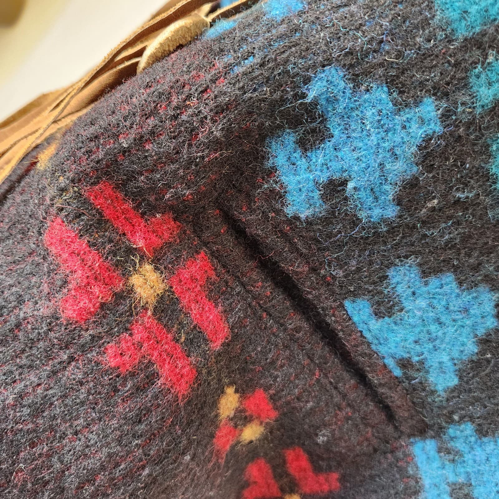 Vintage'80 Woolrich Made in USA Aztec Southwest Wool Leather Trim Vest Women's L - Thumbnail 5